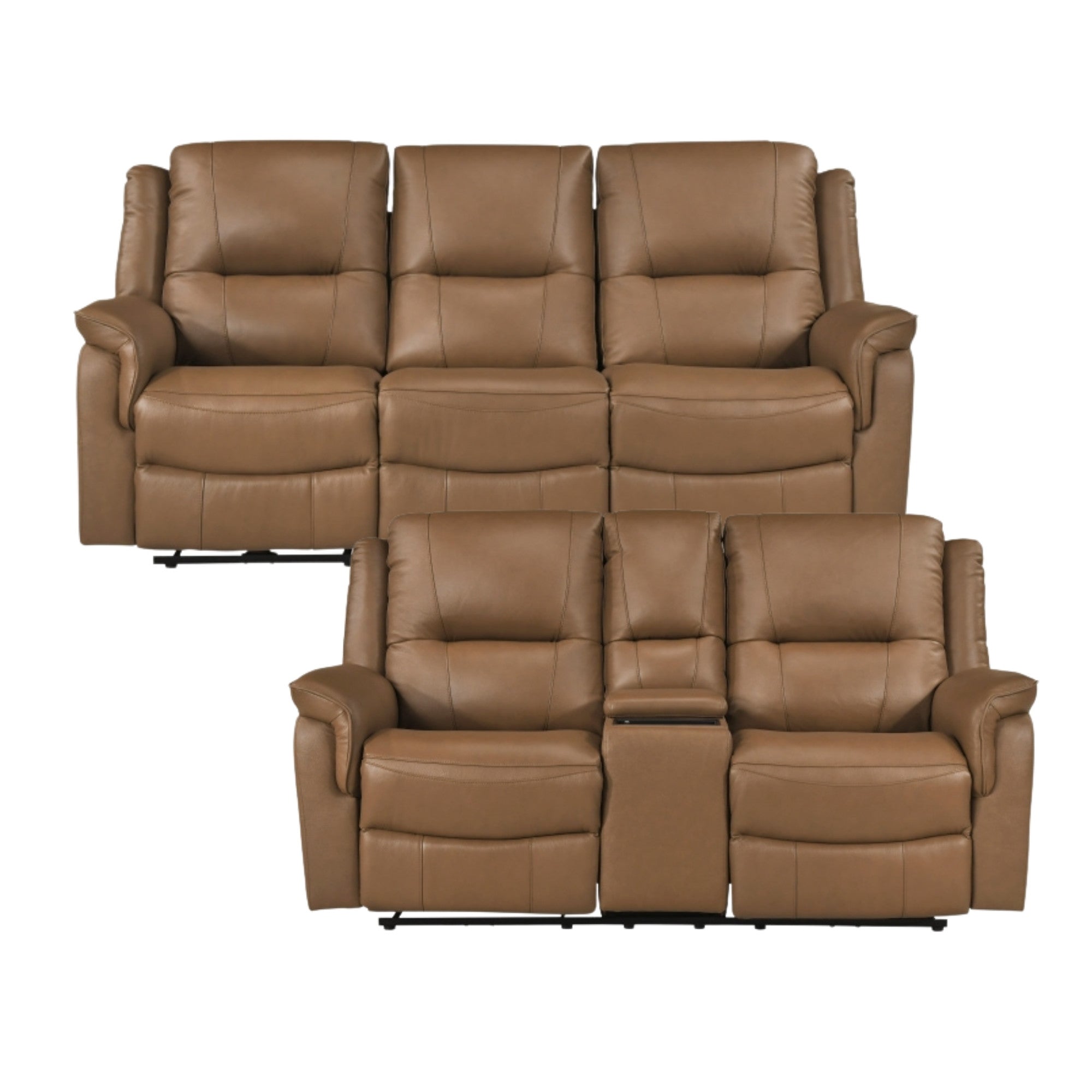 Haven Collection Power Leather Reclining Sofa Set in Brown