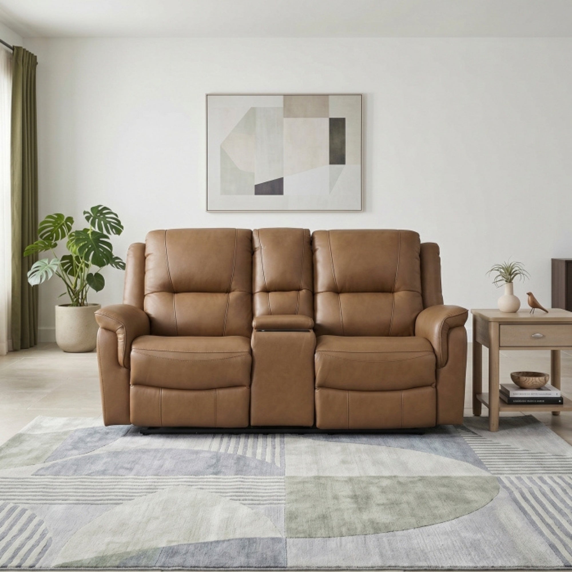 Haven Collection Power Leather Reclining Loveseat in Brown