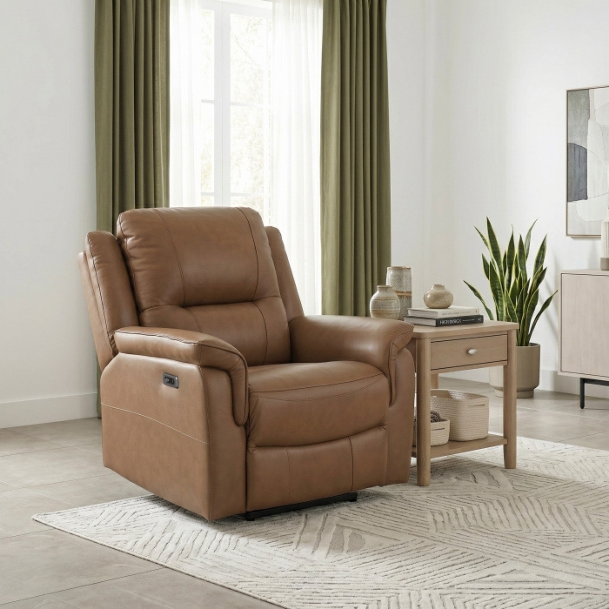 Haven Collection Power Leather Reclining Chair in Brown