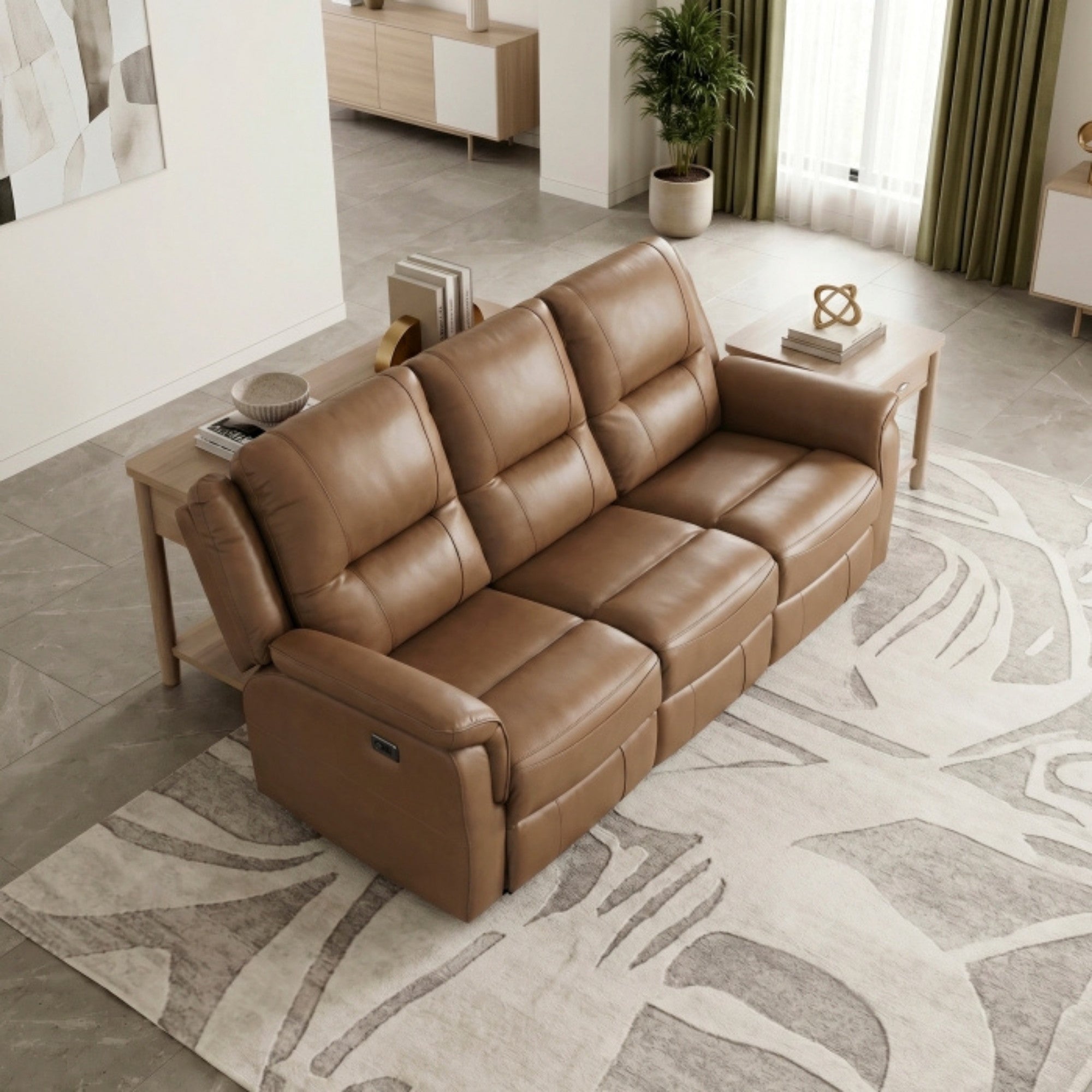 Haven Collection Power Leather Reclining Sofa in Brown
