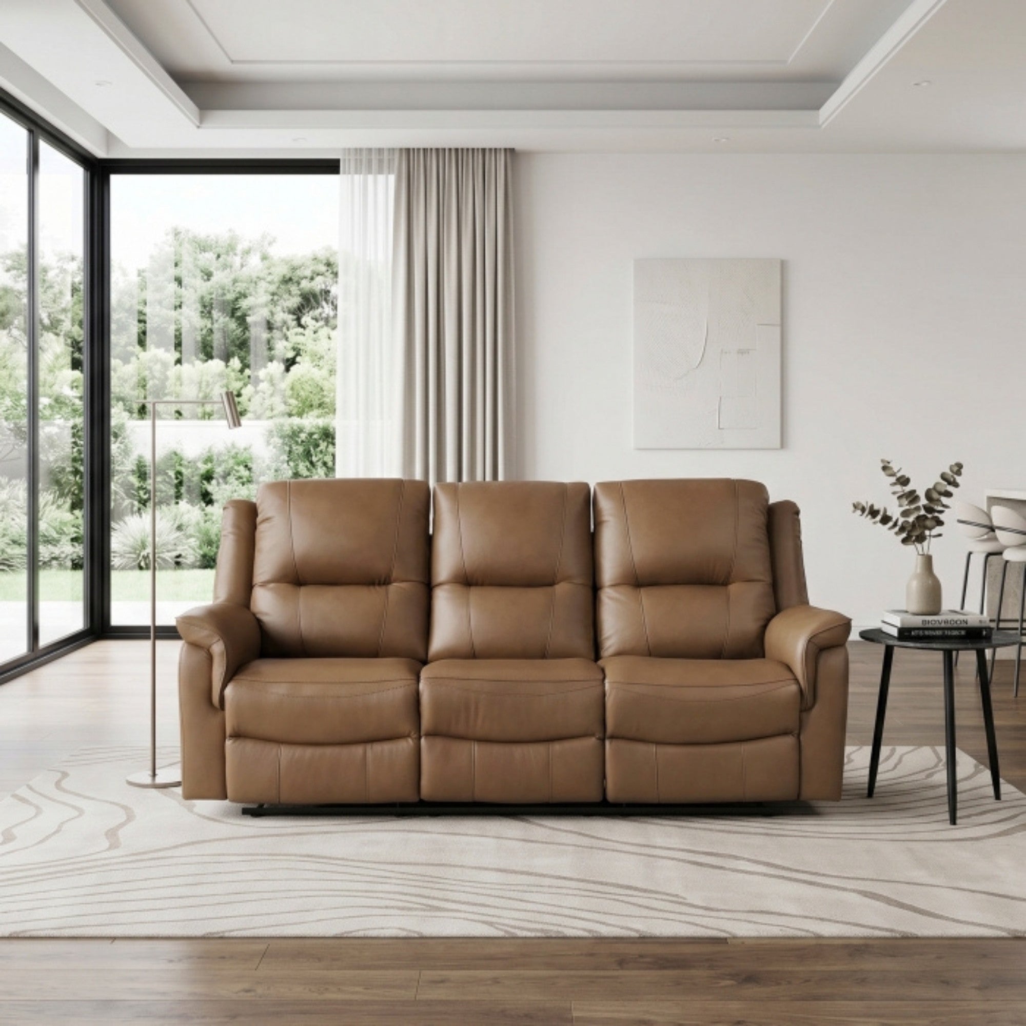 Haven Collection Power Leather Reclining Sofa in Brown