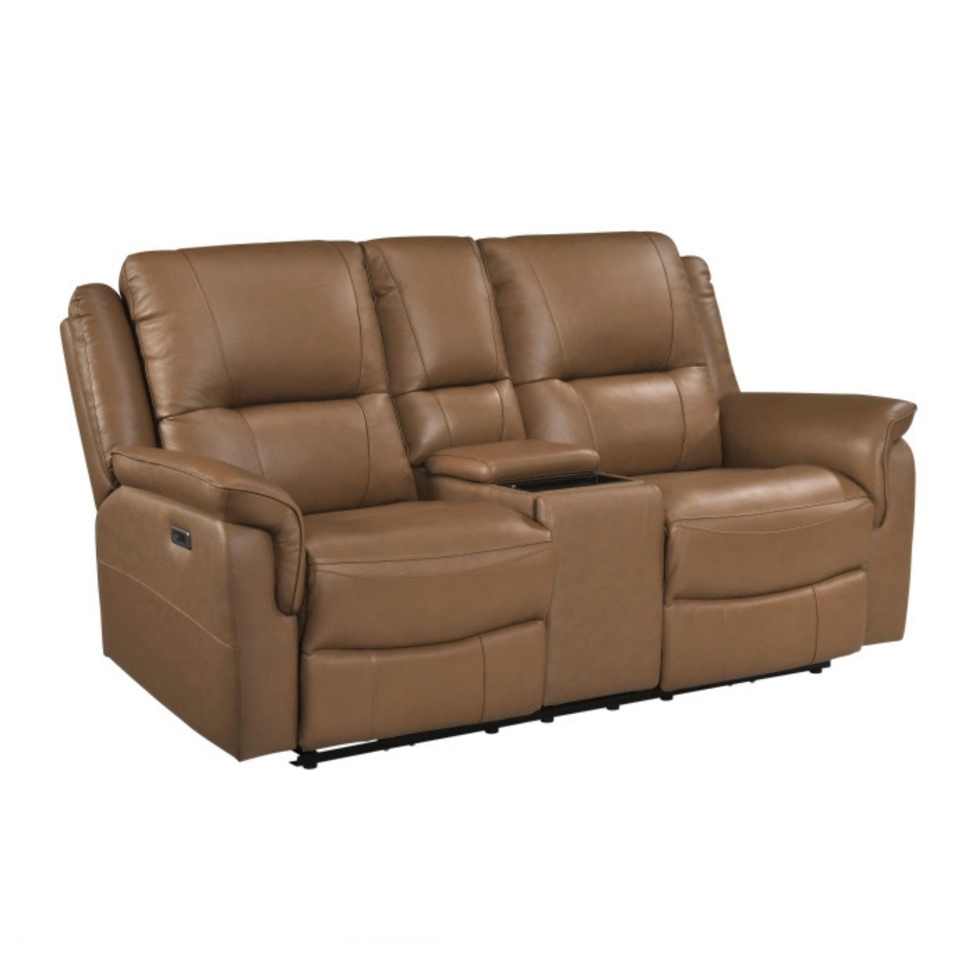 Haven Collection Power Leather Reclining Loveseat in Brown