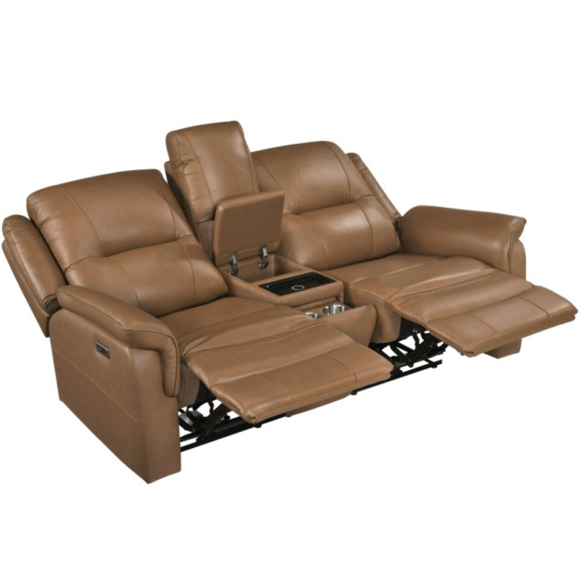 Haven Collection Power Leather Reclining Loveseat in Brown