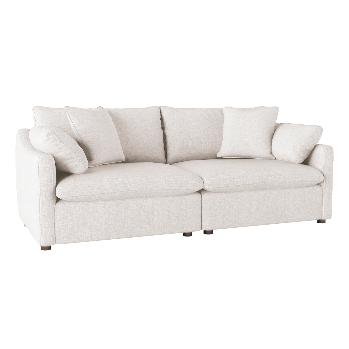 MAZ Howerton Collection loveseat, 2-piece modular sofa with left-arm angle, beige fabric, modern design, shown from a side angle.