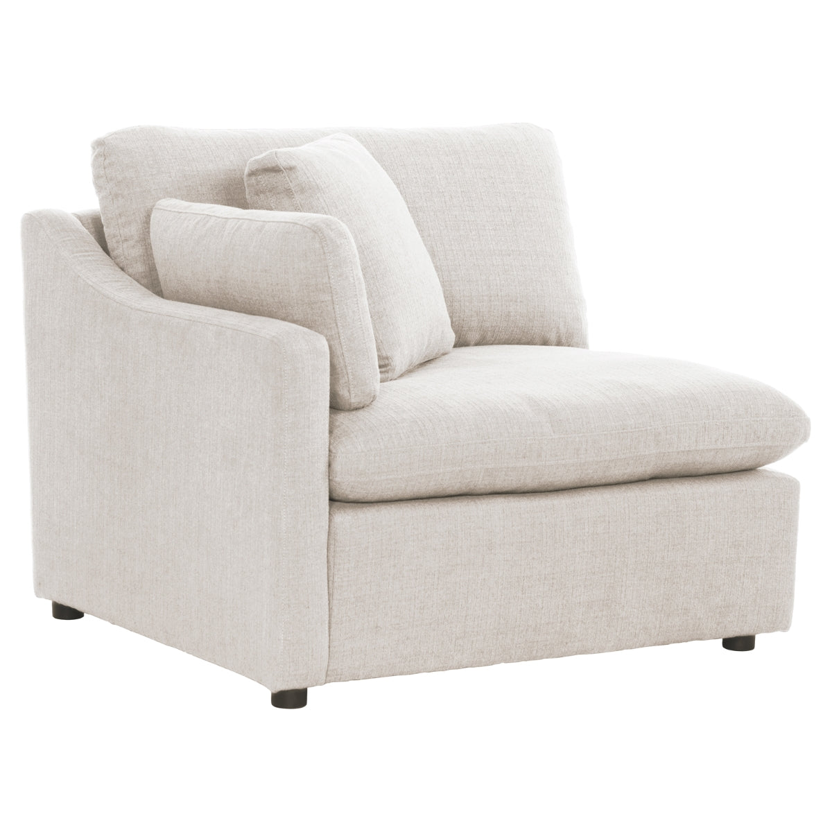 MAZ Howerton Collectional 3-seat sofa with left armrest, shown from a side angle, upholstered in neutral fabric.
