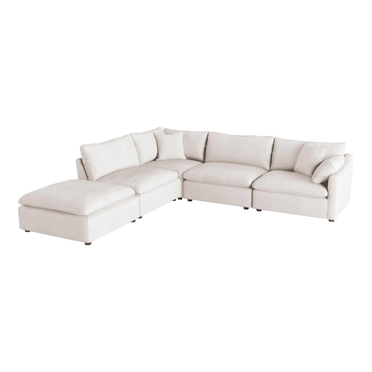 MAZ Howerton Collection 5-piece modular sectional sofa with ottoman and chaise, featuring contemporary design in neutral fabric