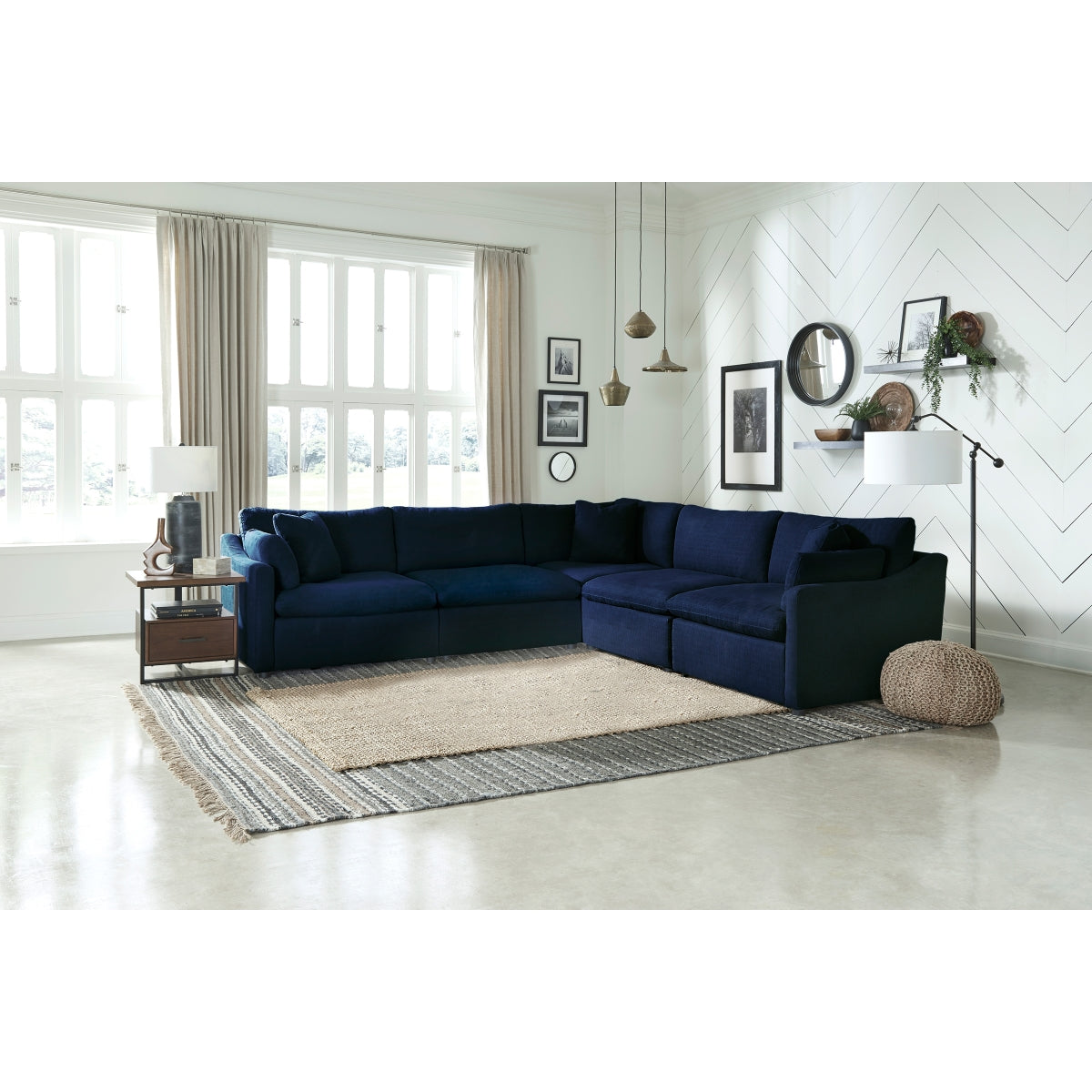 MAZ Howerton Collection 5-piece modular sectional sofa with plush fabric in a modern living room setting.