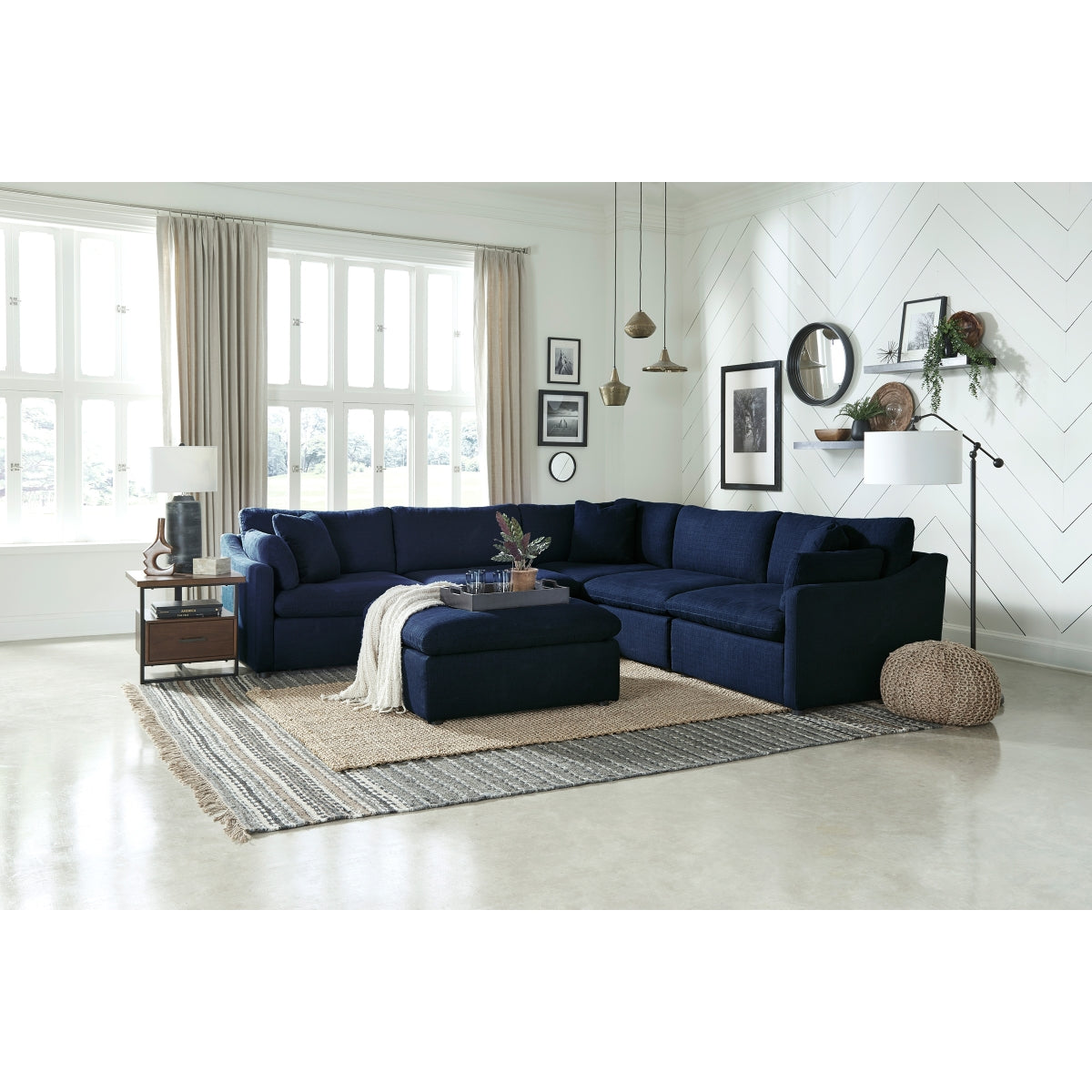 MAZ Howerton Collection 6-piece modular sectional sofa with ottoman, featuring plush cushions and modern design for living room comfort