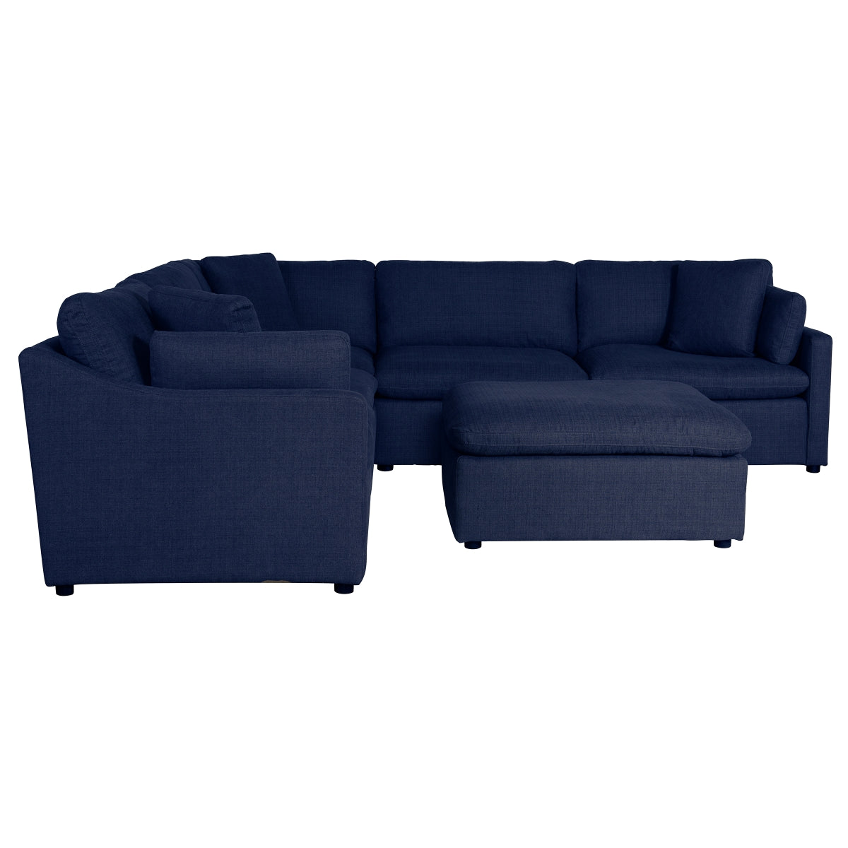MAZ Howerton Collection 6-piece modular sectional sofa with ottoman, featuring neutral fabric and modern design.