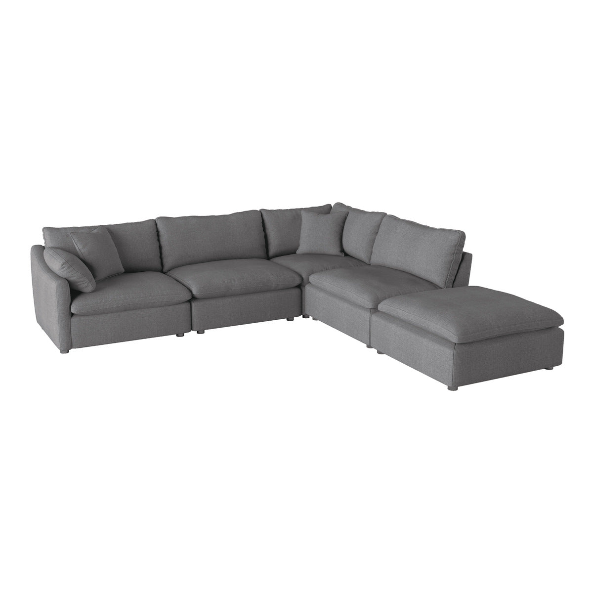 MAZ Howerton Collection 5-piece modular sectional sofa with matching ottoman, featuring plush fabric and modern design.