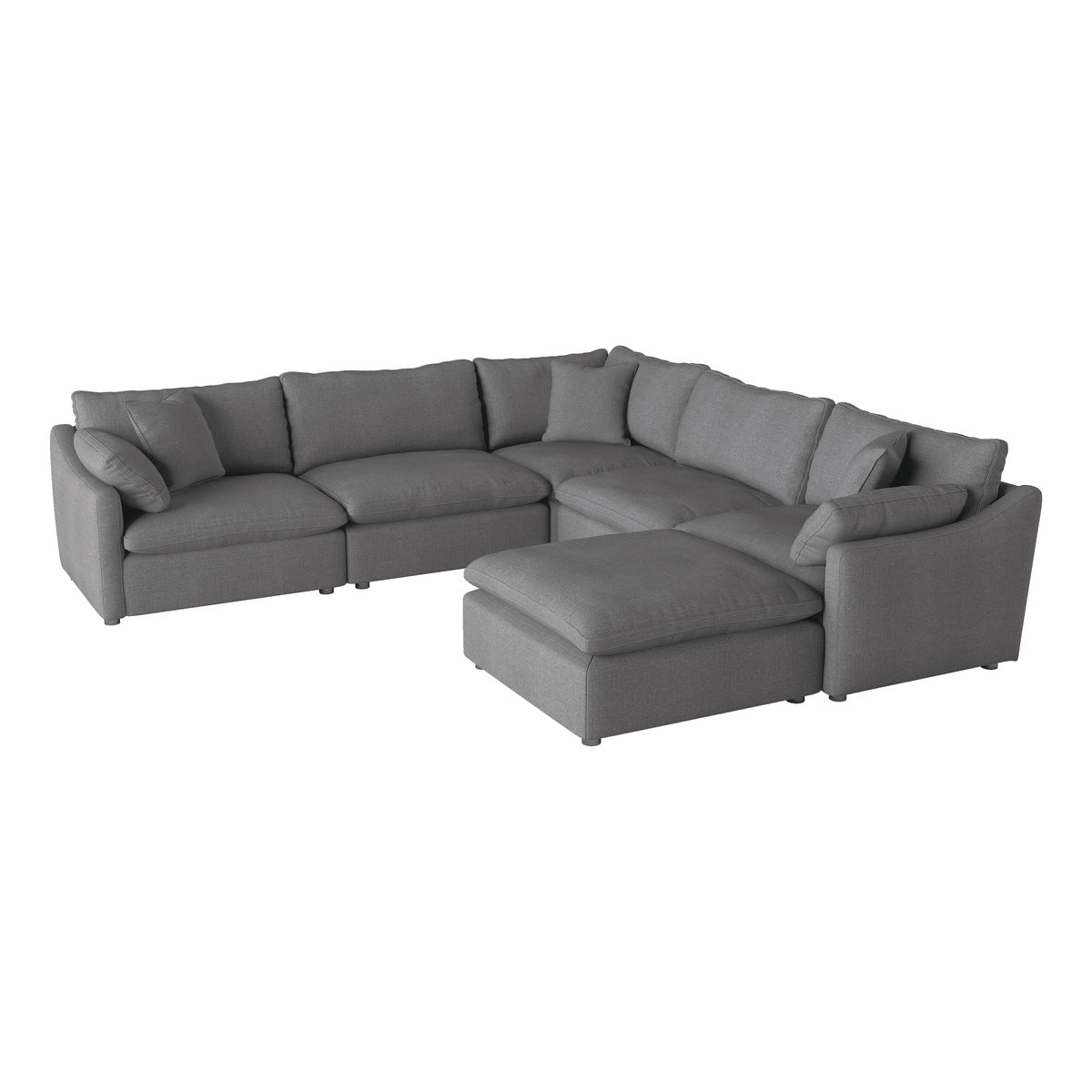MAZ Howerton Collection 6-piece modular sectional sofa with matching ottoman, featuring plush cushions and modern design.