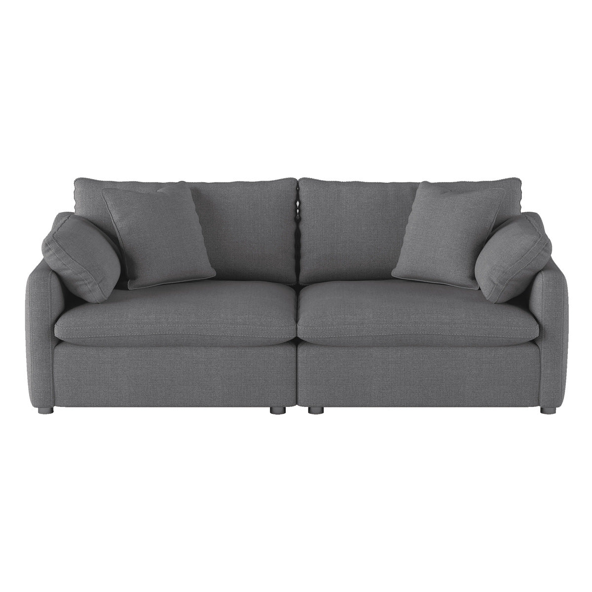 MAZ Howerton Collection loveseat with plush fabric, shown from the front in a 3D view, highlighting its stylish and comfortable design.