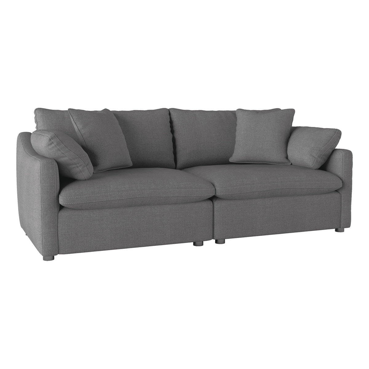 MAZ Howerton Collectional loveseat shown from a side angle with plush cushions and wooden legs, stylish and comfortable for living rooms.