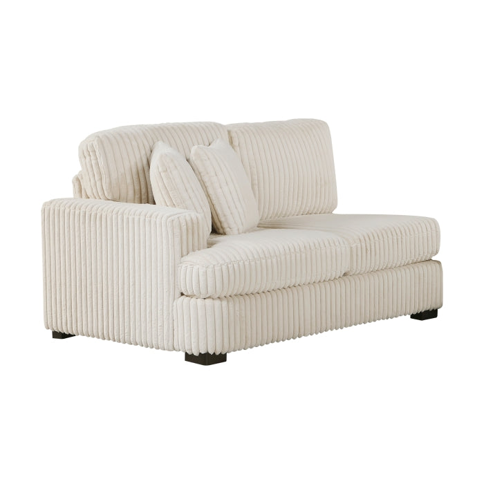 MAZ Warwick 3-piece beige sectional sofa with side view, featuring plush cushions and modern design.