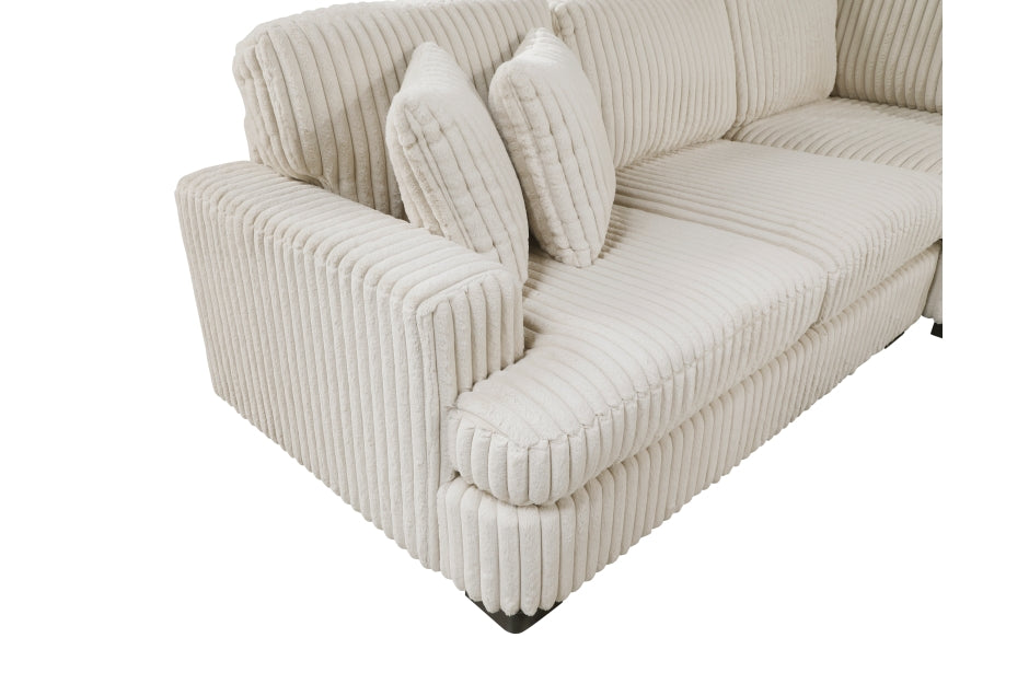 Maz Warwick 3-piece beige sectional sofa with plush cushions, modern design, showcasing comfortable seating and neutral fabric.