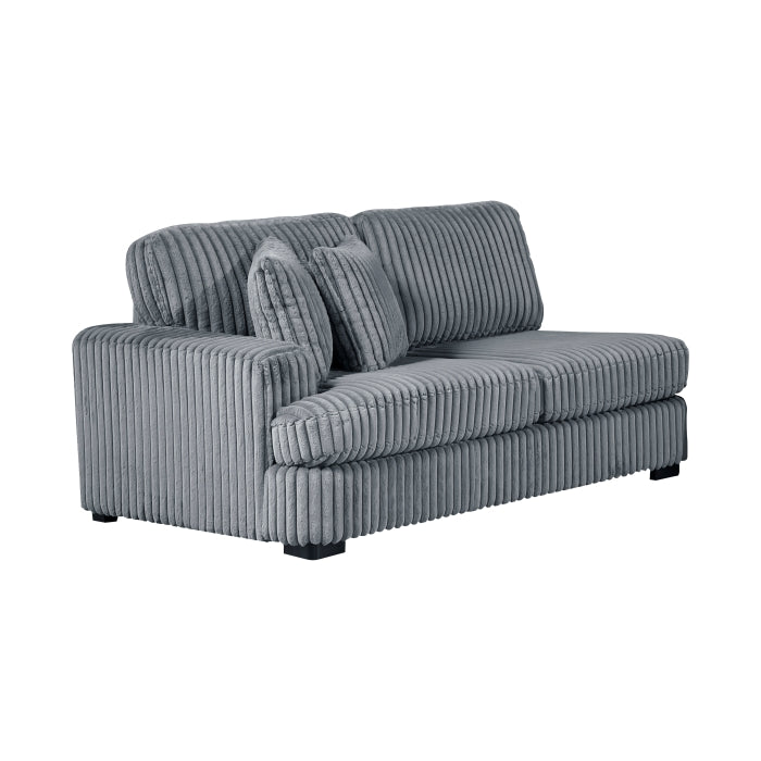 MAZ Warwick 3-piece grey sectional sofa with plush cushions and modern design, shown from a side view.