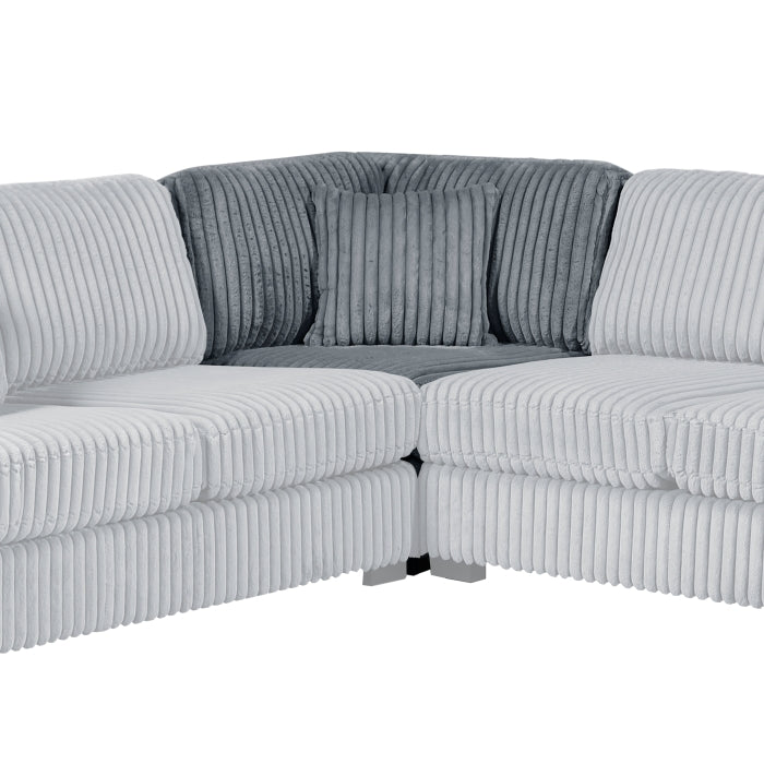 MAZ Warwick 3-piece grey sectional sofa with plush cushions, modern design, shown from the front against a neutral background.