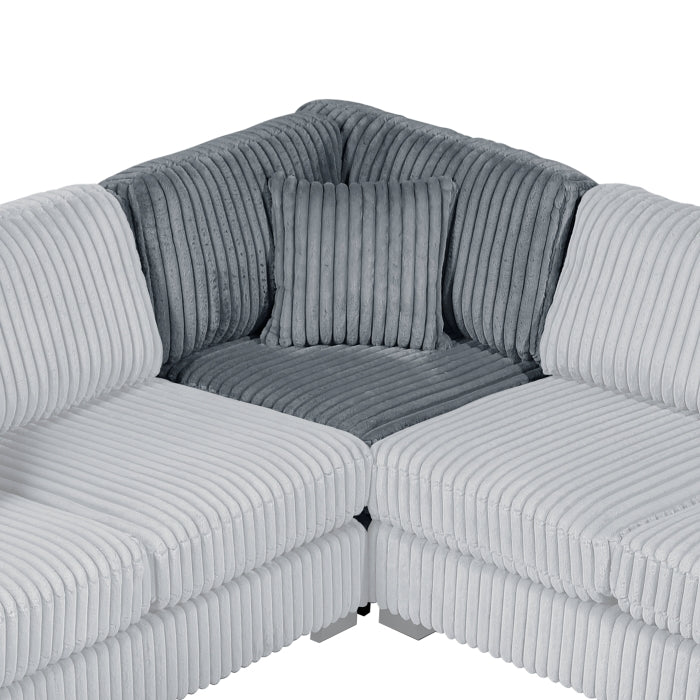 MAZ Warwick 3-piece grey sectional sofa with plush cushions, shown from the front with no background.