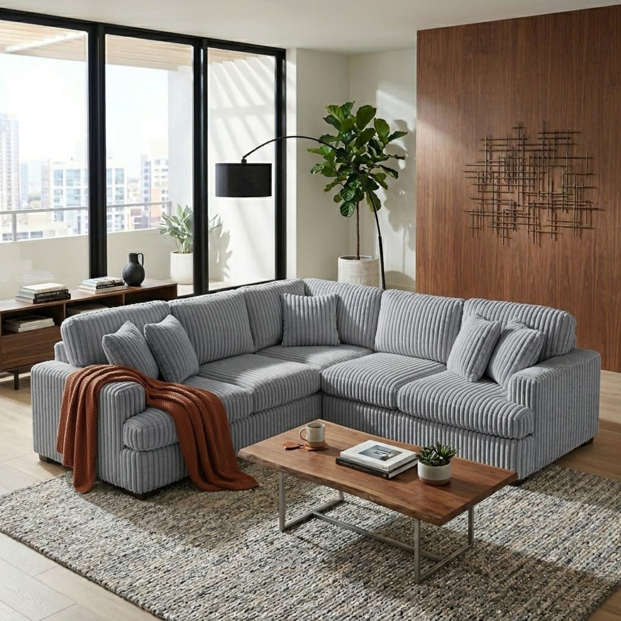 Grey Warwick 3-piece sectional sofa by MAZ, featuring plush cushions and modern design for a stylish living room setup.