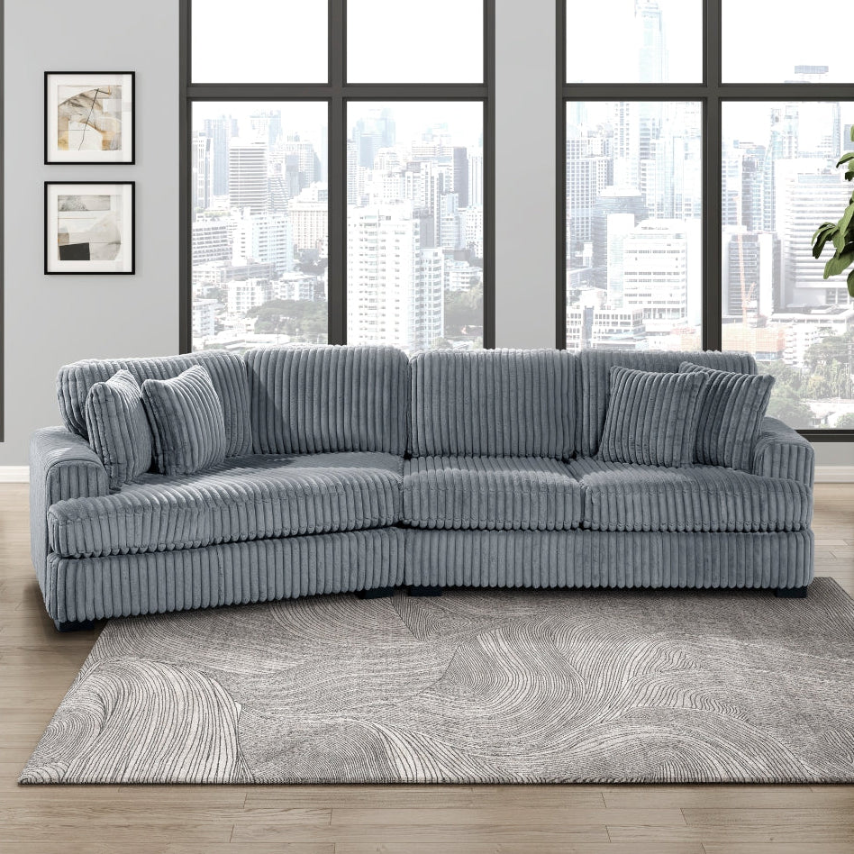MAZ Warwick Collection 2-piece sectional sofa with left cuddler in gray fabric, showcasing plush cushions and modern design.
