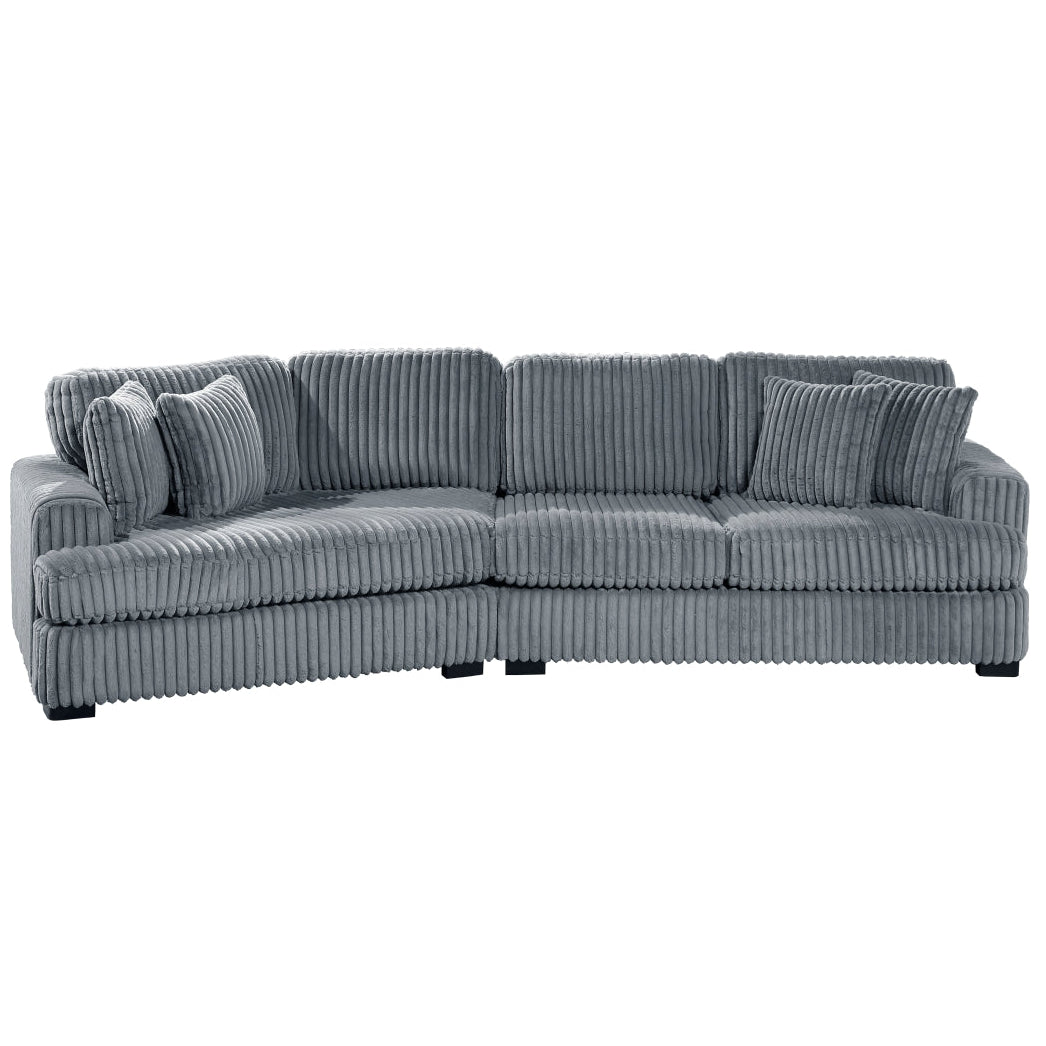 MAZ Warwick Collection 2-piece sectional sofa with left cuddler in gray fabric, featuring plush cushions and modern design.