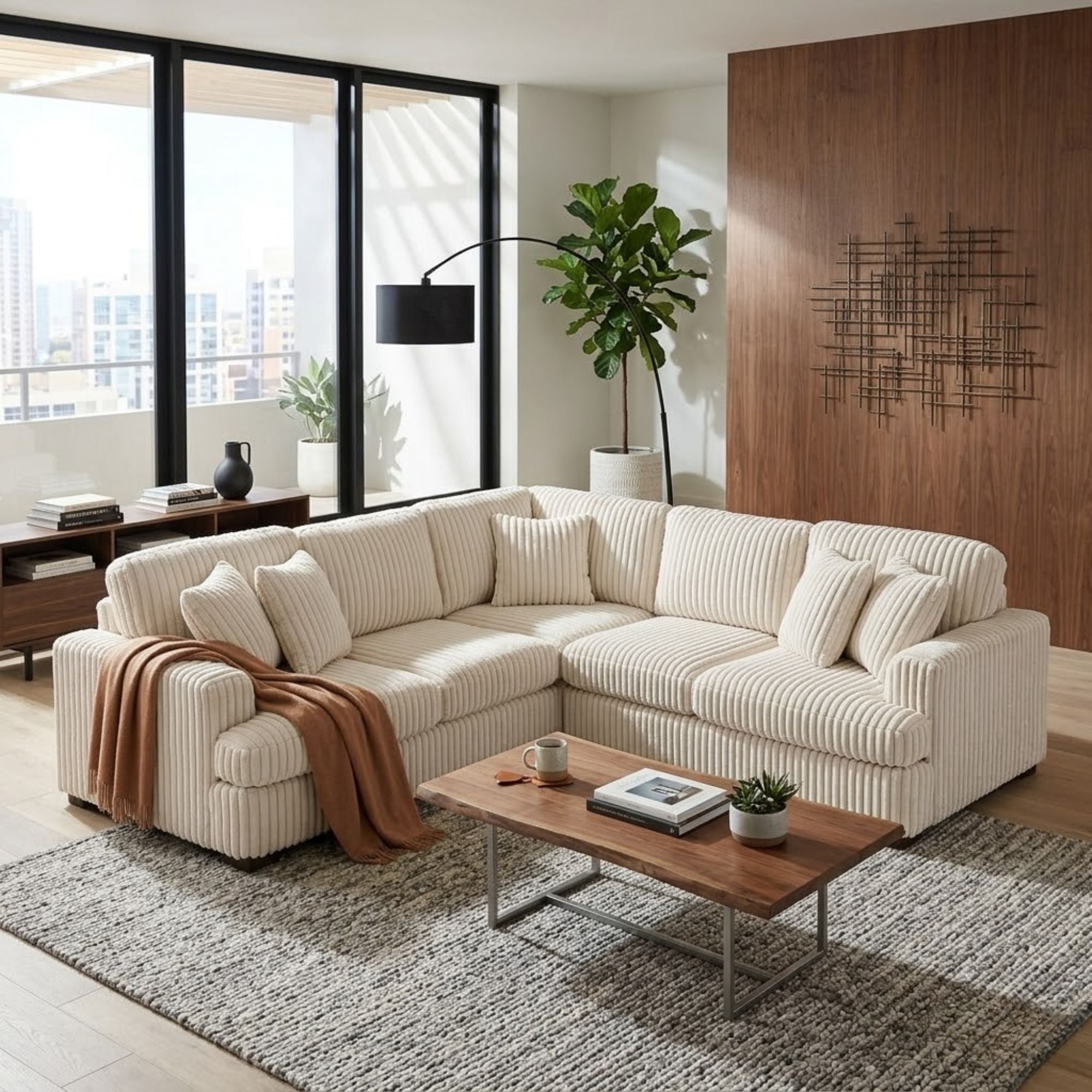 MAZ Warwick 3-piece beige sectional sofa with plush cushions and modern design, perfect for stylish living rooms.
