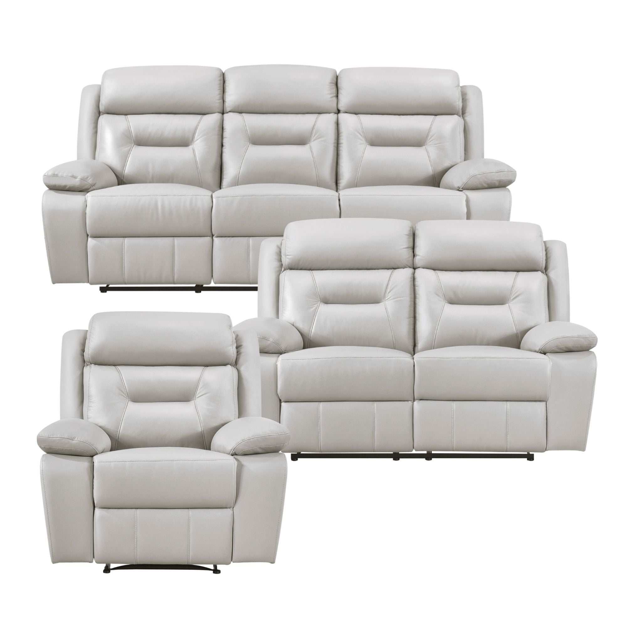 MAZ Laconia Collection power reclining sofa set in off-white fabric, showing plush cushions and reclining features.