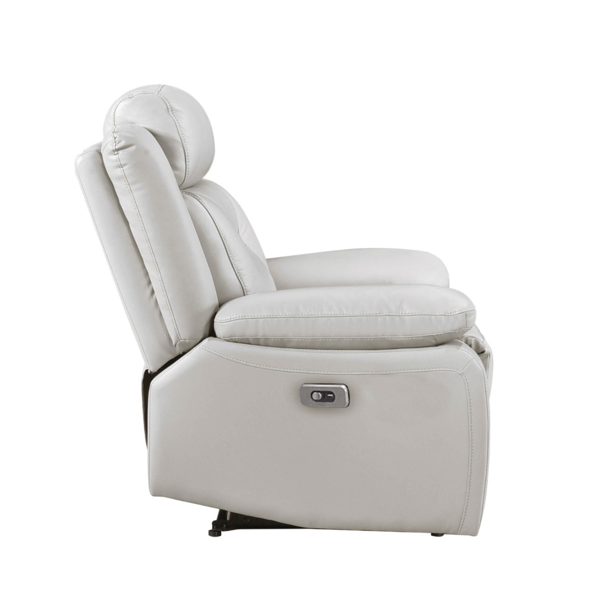 MAZ Laconia Collection power reclining sofa set in off-white with built-in console, showing plush cushions and reclining features.