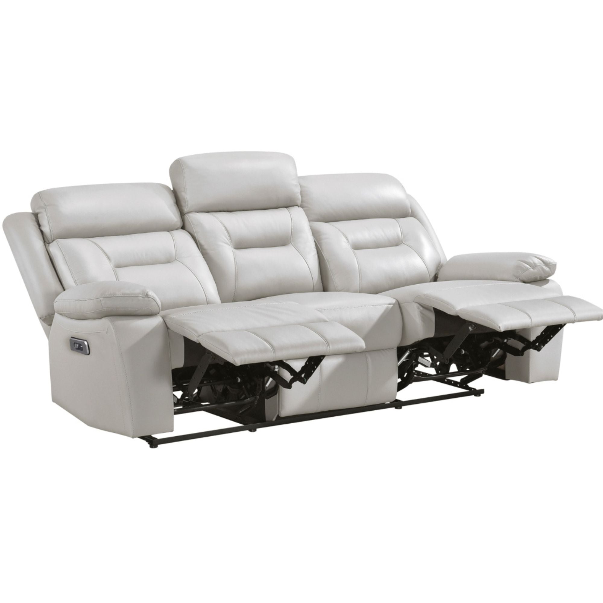 MAZ Laconia Collection power reclining sofa set in off-white with console, featuring plush cushions and modern design.