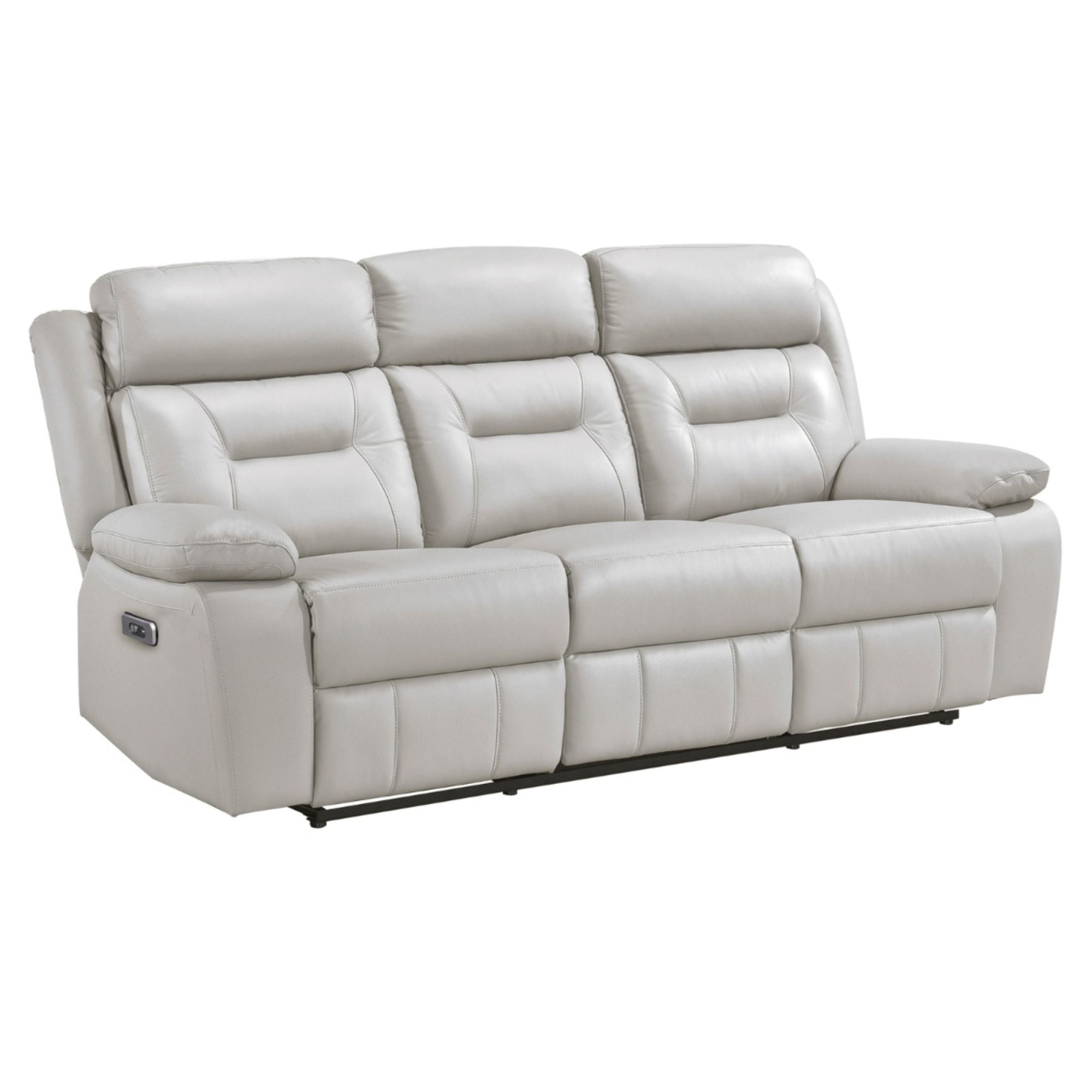 MAZ Laconia Collection power reclining sofa set in off-white with built-in console, featuring plush cushions and modern design.