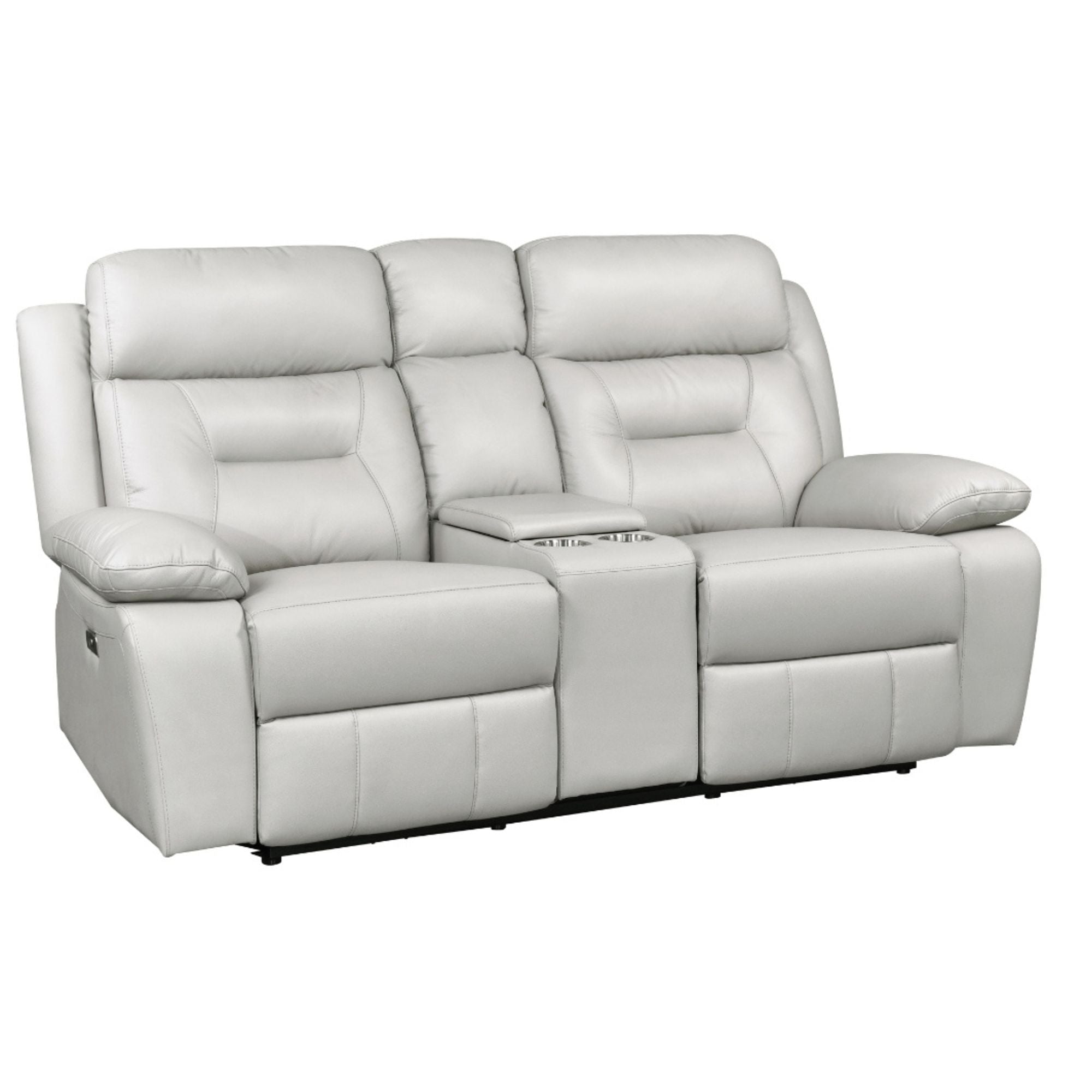 MAZ Laconia Collection power reclining sofa set in off-white with built-in console, showcasing plush cushions and reclining features.