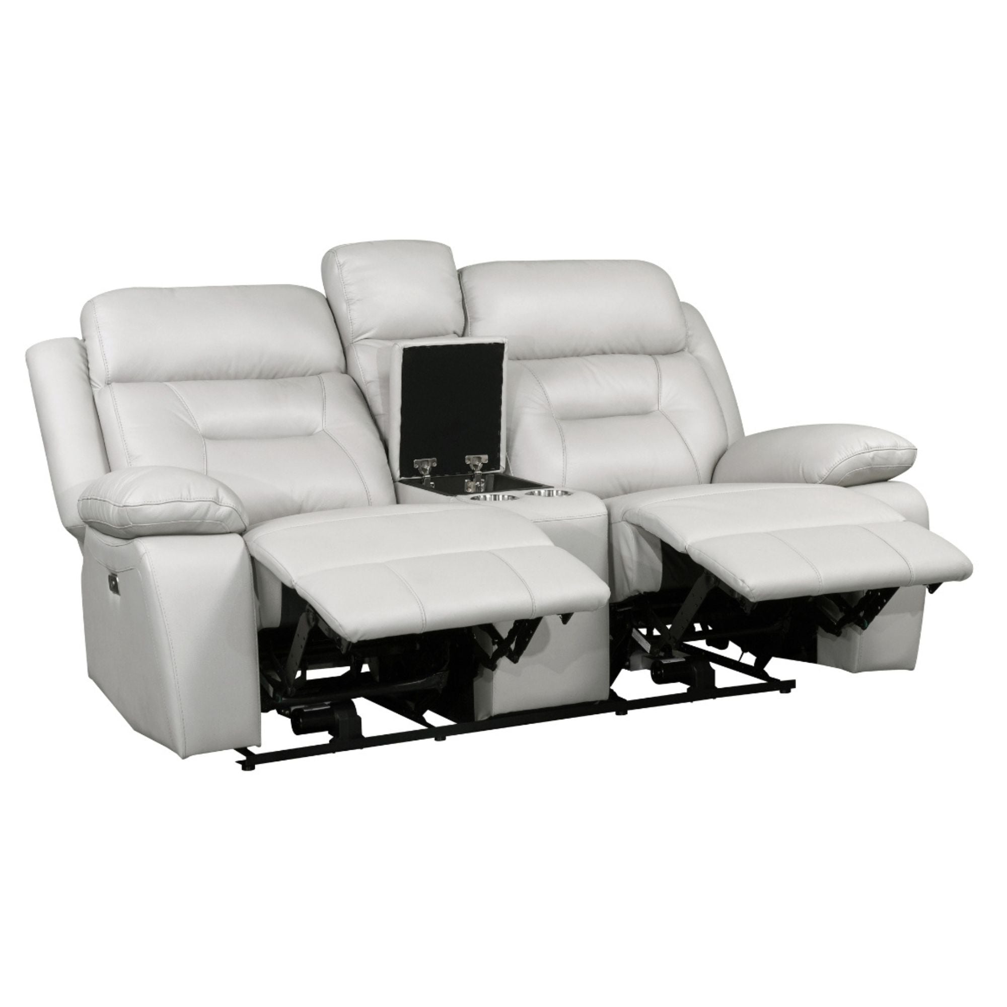 MAZ Laconia Collection power reclining sofa set in off-white with a built-in console, featuring plush cushions and reclining seats.