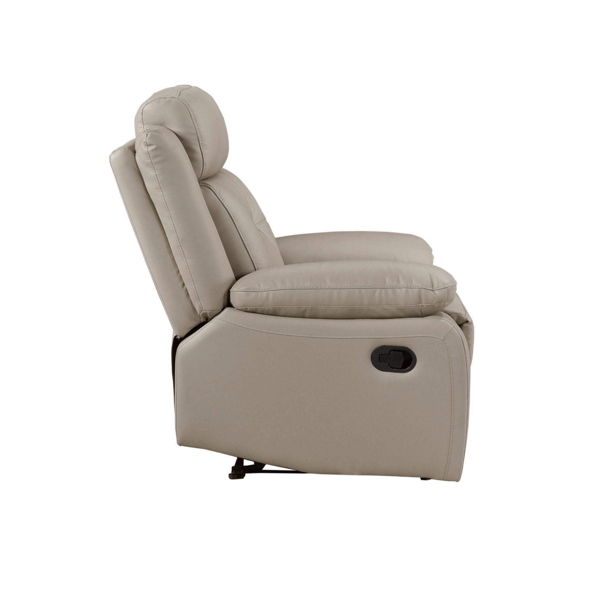 MAZ Laconia Collection 3-piece leather power reclining sofa set in taupe, showcasing plush cushions and reclining features.