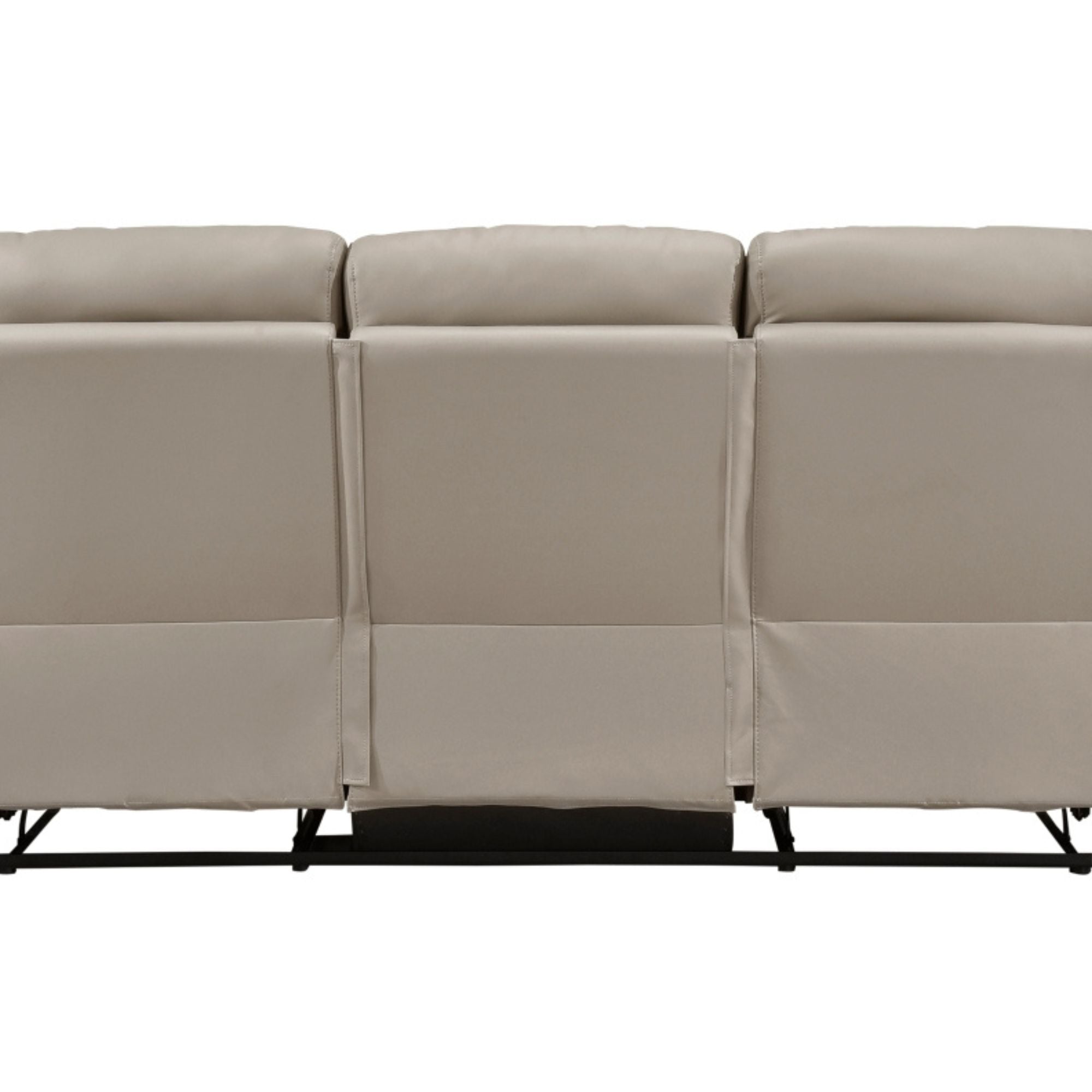 MAZ Laconia Collection 3-piece taupe leather power reclining sofa set with plush cushions and adjustable headrests.