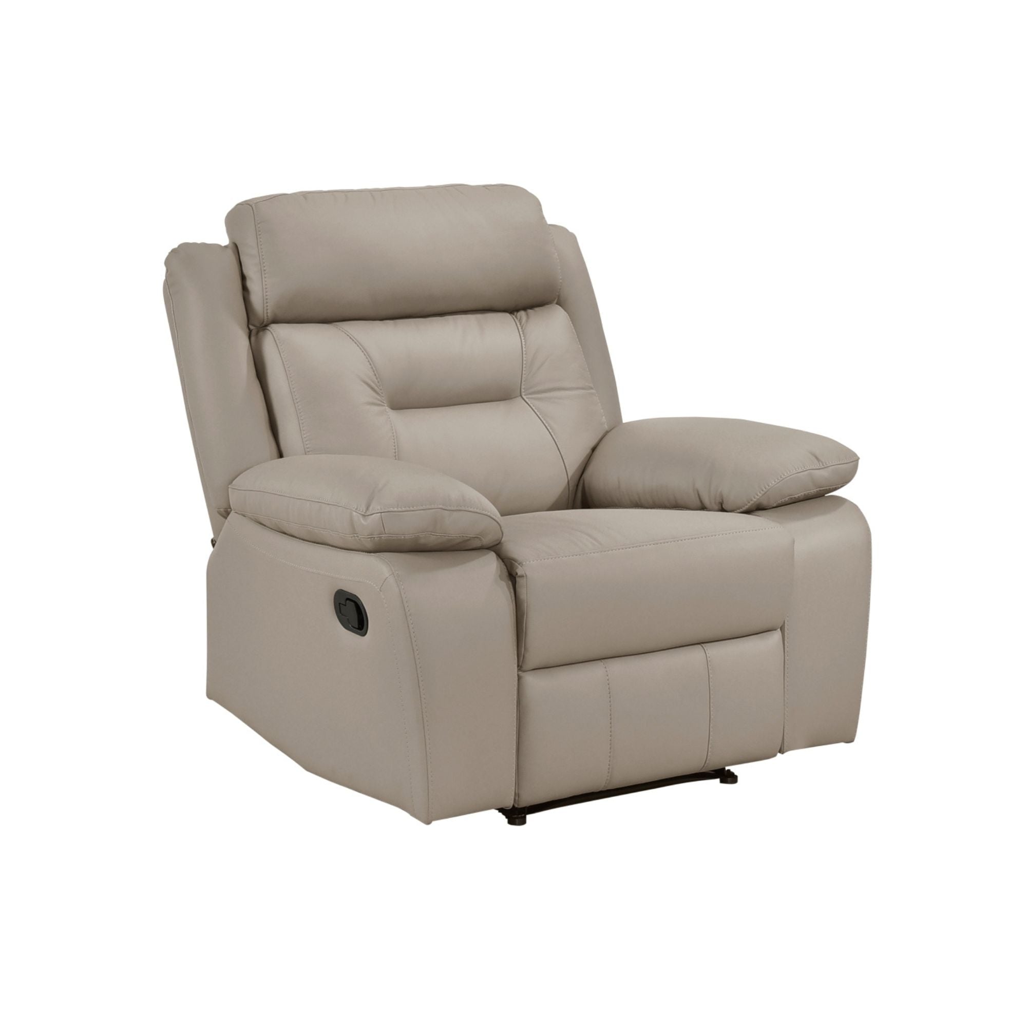 MAZ Laconia Collection 3-piece leather power reclining sofa set in taupe, showing plush cushions and reclining mechanisms.