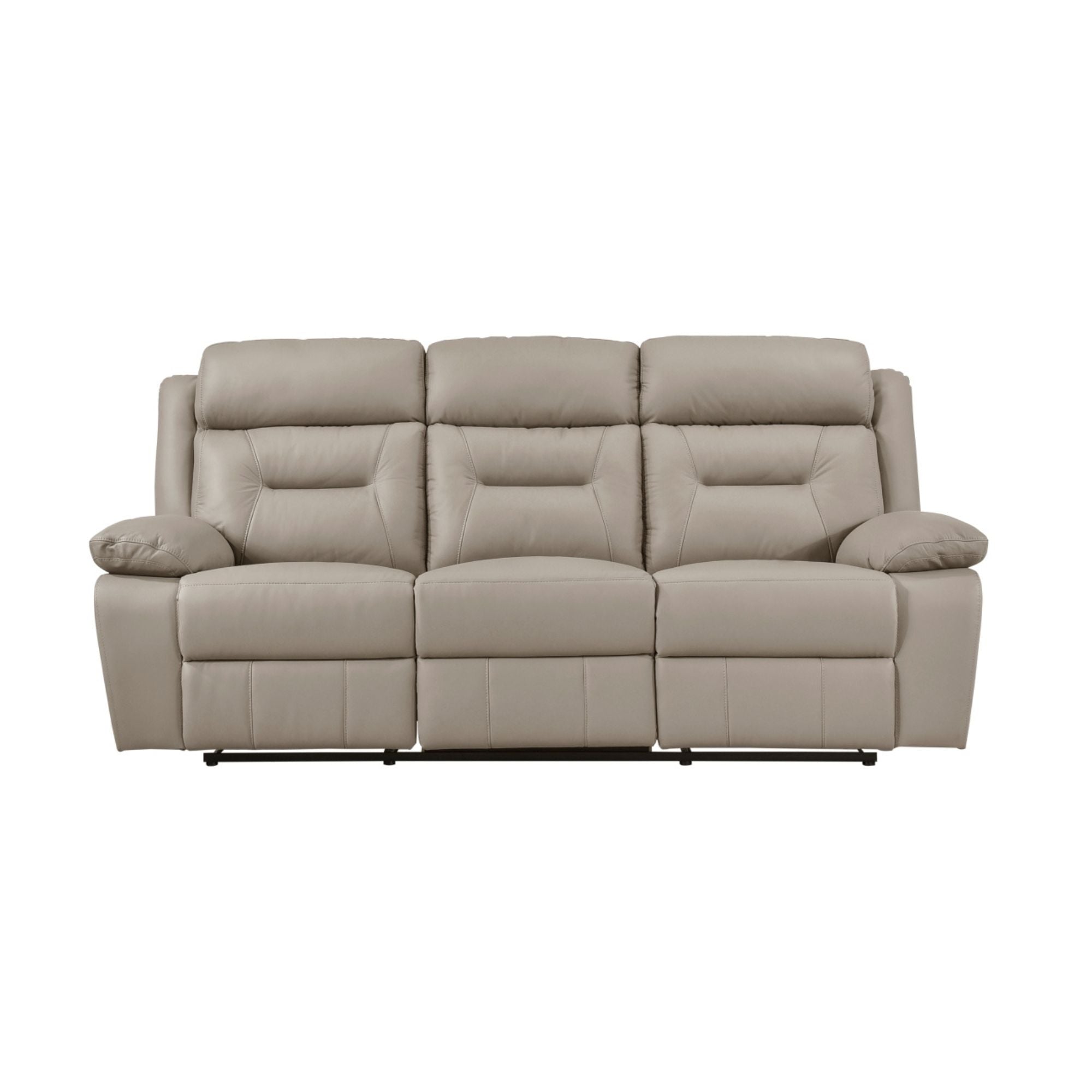 MAZ Laconia 3-piece leather reclining sofa set in taupe featuring plush cushions and power recline functions.