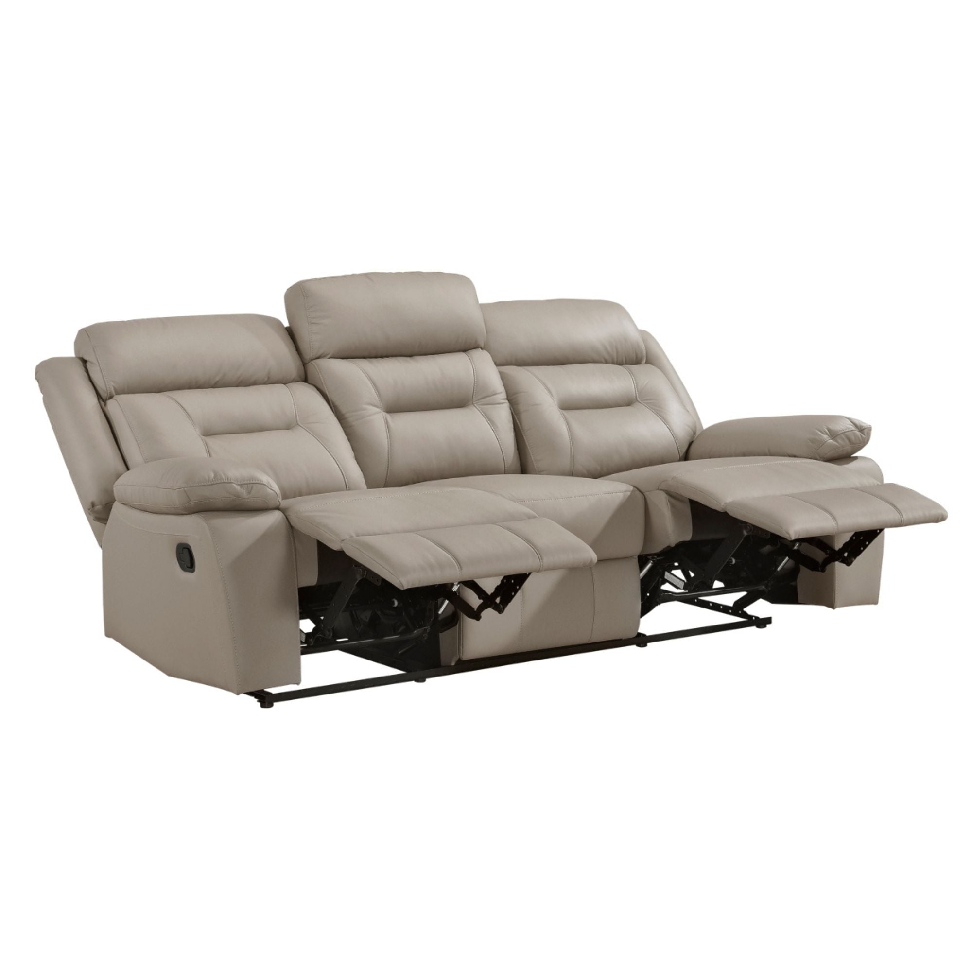 MAZ Laconia Collection 3-piece taupe leather power reclining sofa set with plush cushions and modern design.
