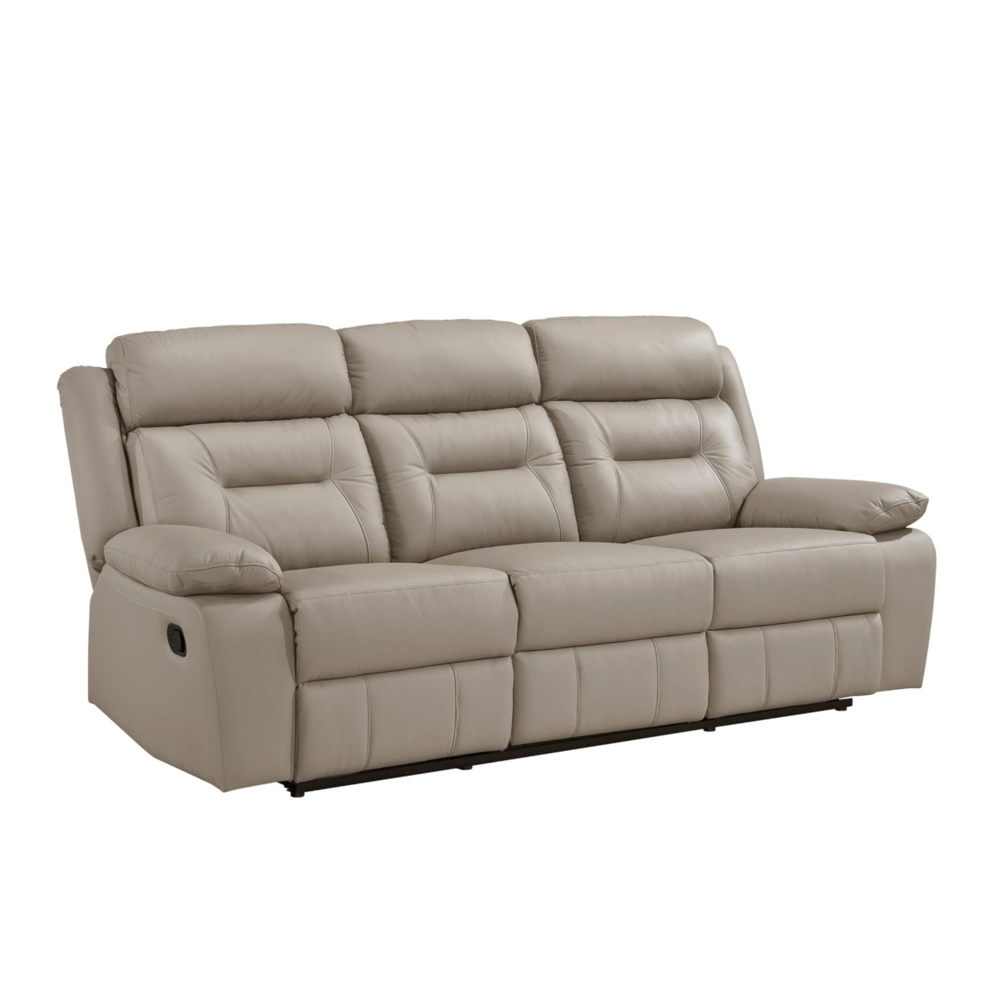 MAZ Laconia Collection 3-piece taupe power reclining leather sofa set with plush cushions and modern design.