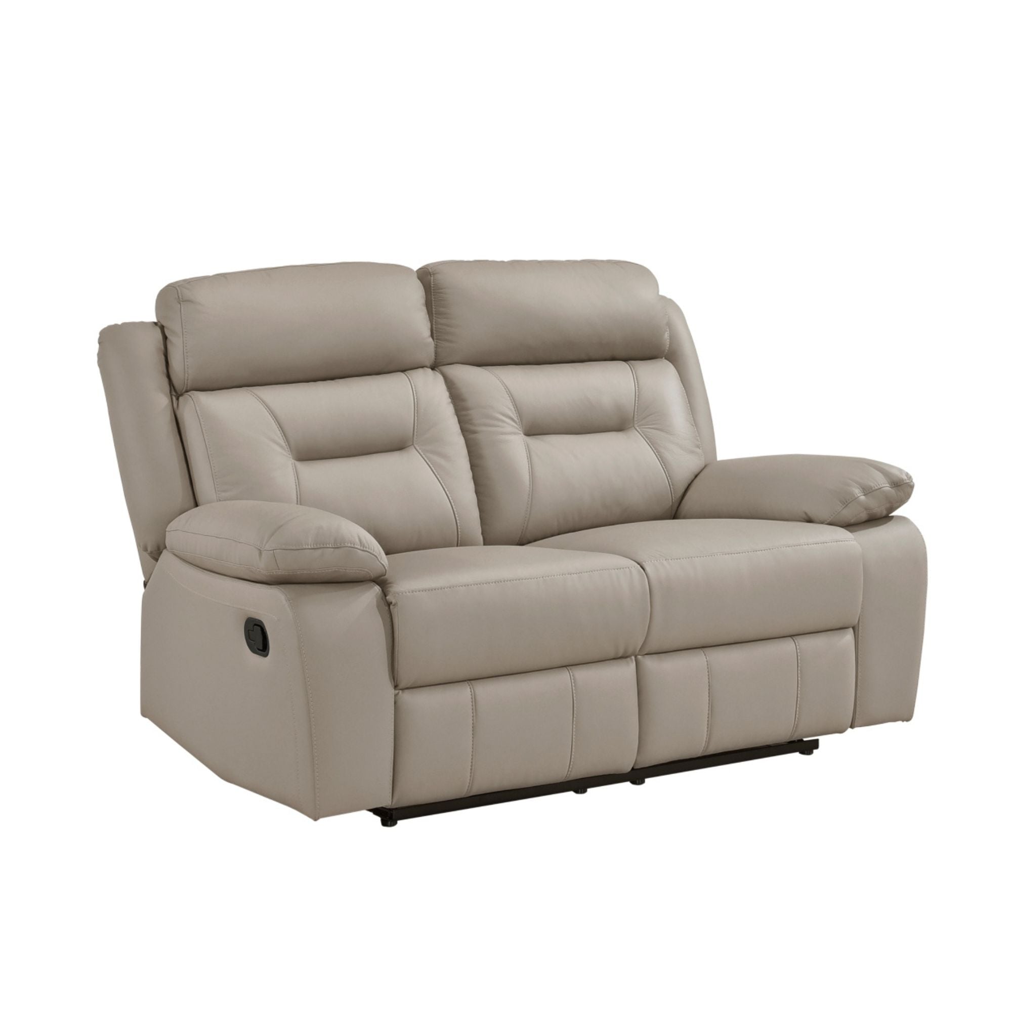 MAZ Laconia 3-piece leather reclining sofa set in taupe, featuring powered recliners and plush cushions for comfortable seating.