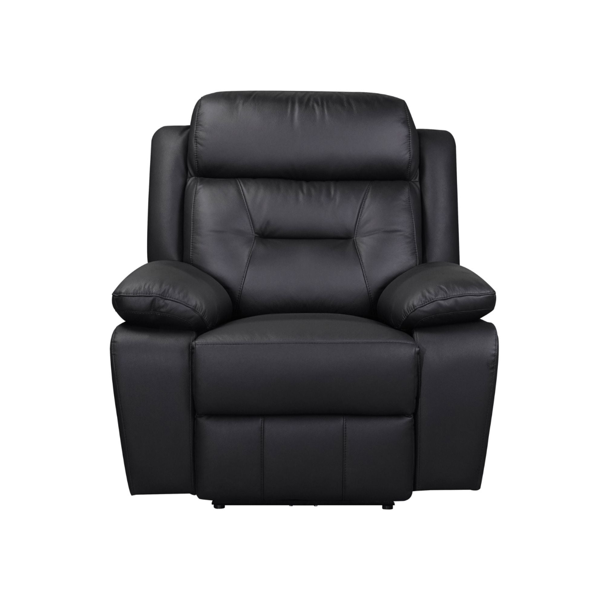 Black MAZ Laconia Collection power reclining sofa set with plush leather upholstery and multiple reclining seats.