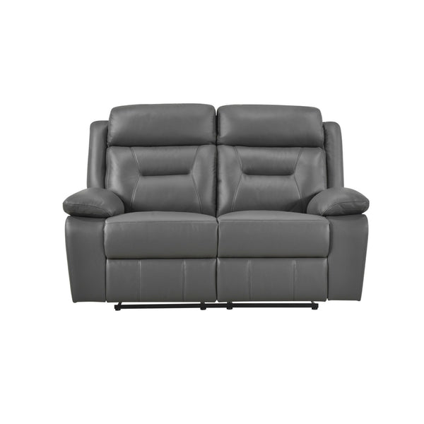 Gray MAZ Laconia Collection 3-piece leather power reclining sofa set with plush cushions and modern design.