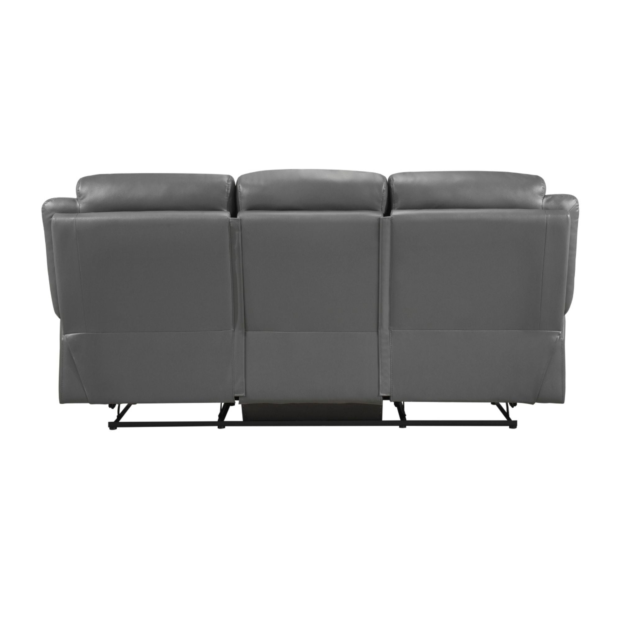 Gray MAZ Laconia Collection leather reclining sofa with plush cushions and wide armrests, designed for comfort and style.