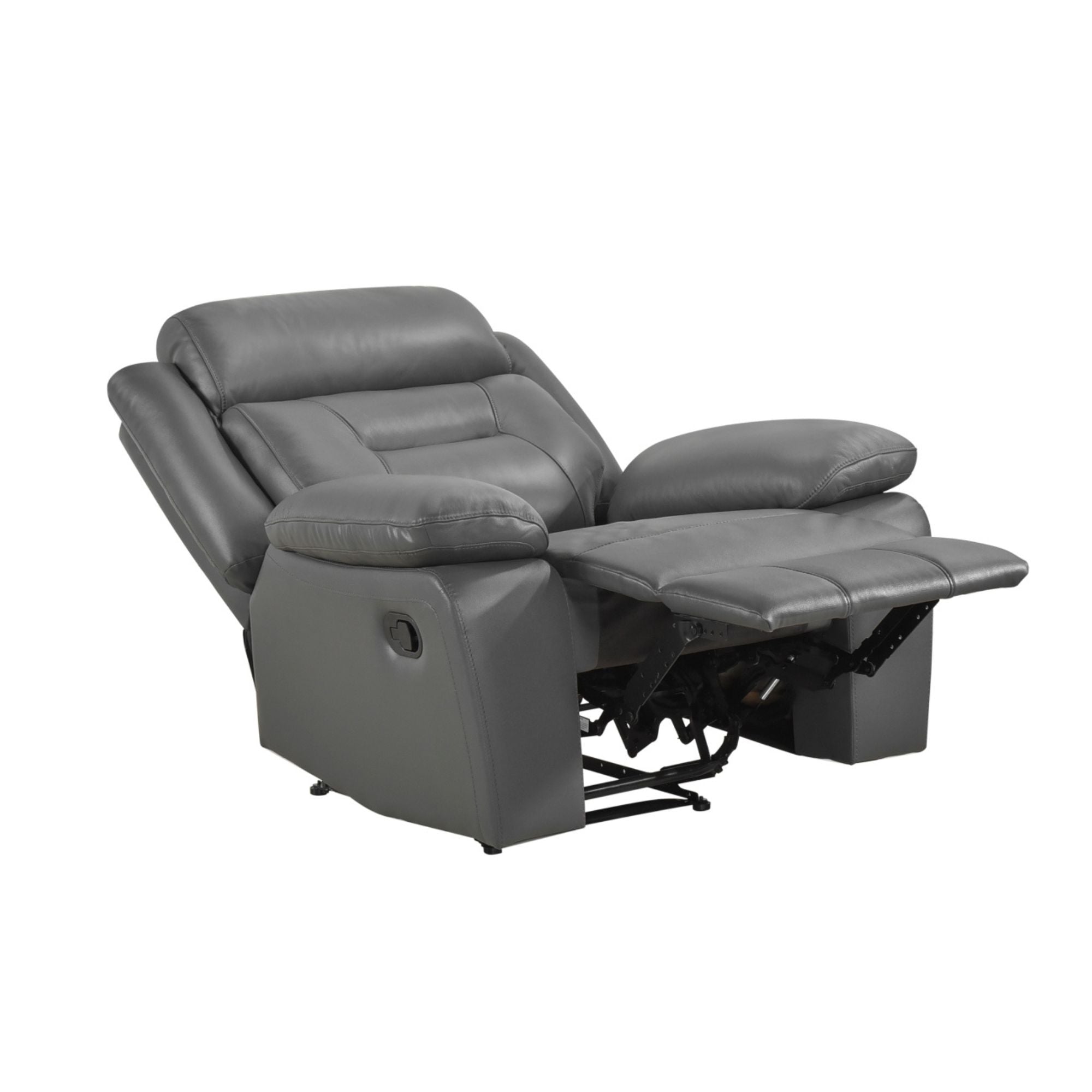 Gray MAZ Laconia Collection 3-piece leather power reclining sofa set with plush cushions and modern design.