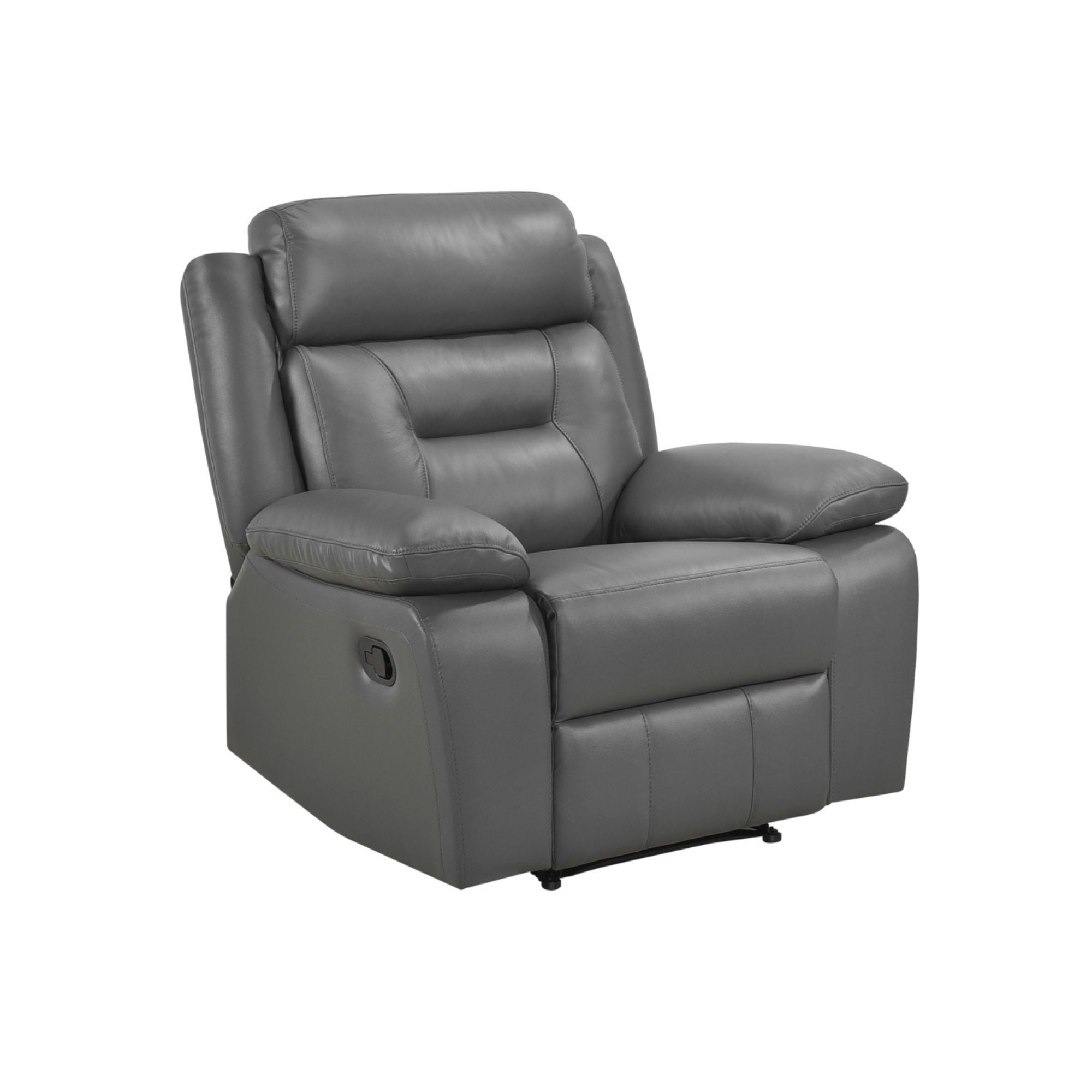Gray MAZ Laconia Collection 3-piece leather power reclining sofa set with plush cushions and modern design.