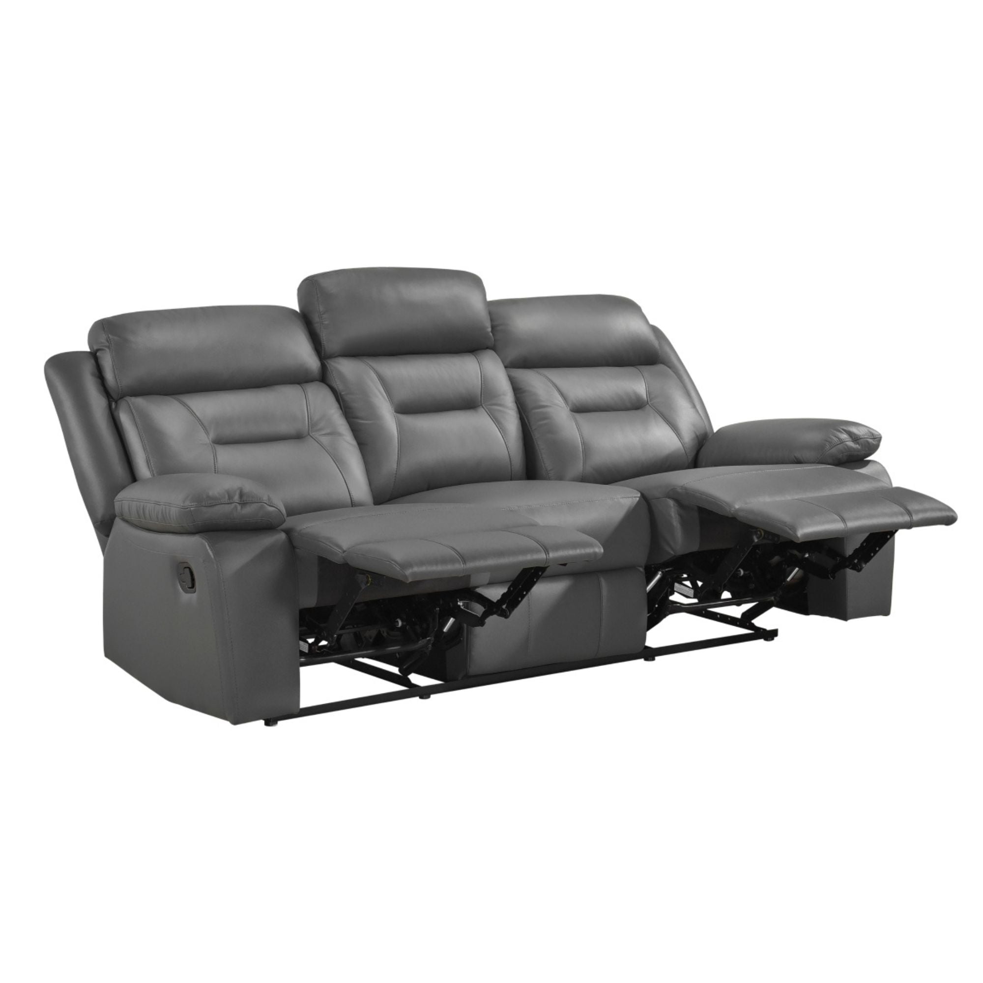 Grey MAZ Laconia Collection 3-piece power reclining leather sofa set with plush cushions and modern design, ideal for living rooms.