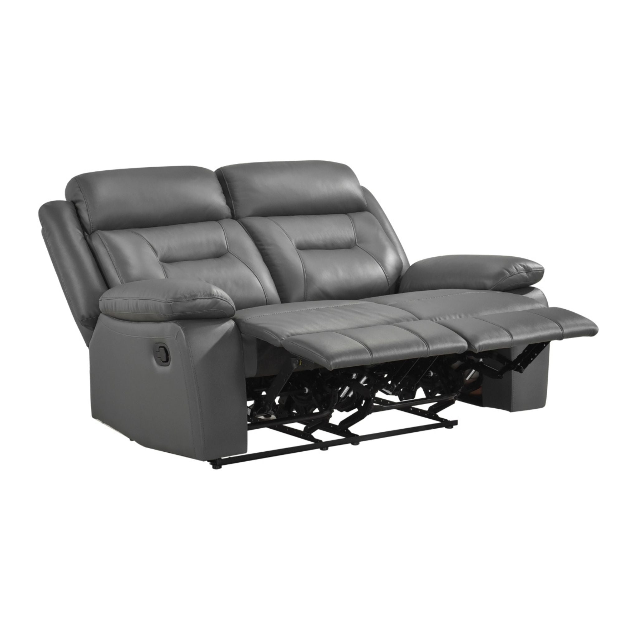 Grey MAZ Laconia Collection 3-piece leather reclining sofa set with power recliners, modern and comfortable living room furniture.