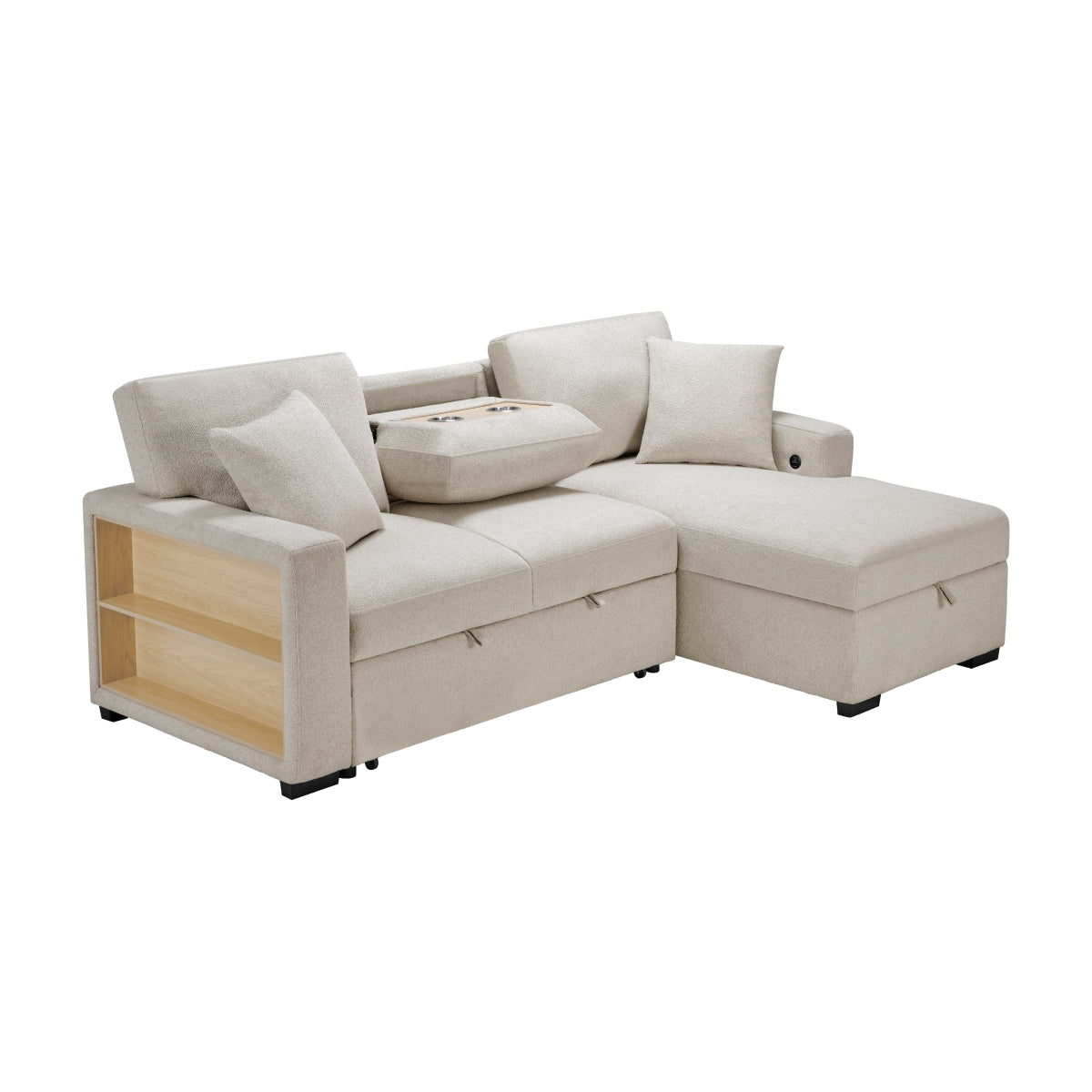 Pompano Collection Sectional Sleeper in Beige | CastleUp Experience Centre Online Furniture