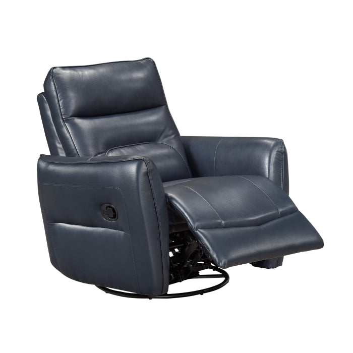 Thomas Blue Leather Power Swivel Glider Reclining Chair
