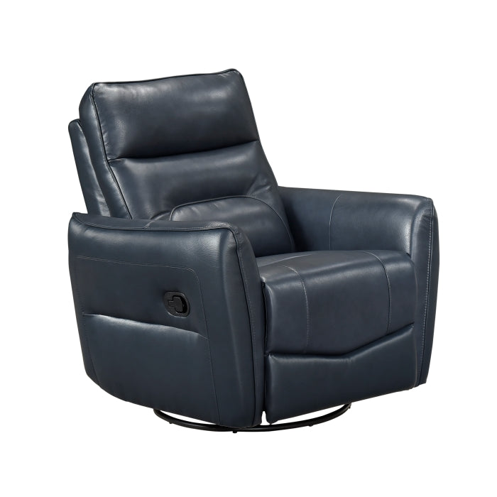 Thomas Blue Leather Power Swivel Glider Reclining Chair