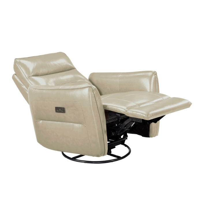 Thomas Beige Leather Power Swivel Glider Reclining Chair